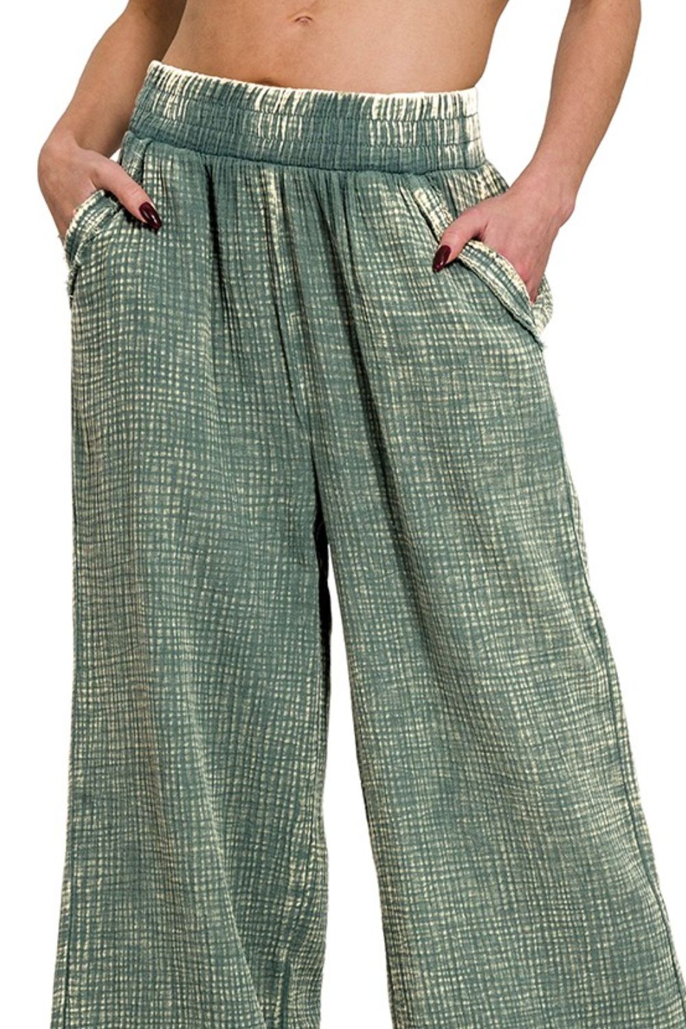 Washed Double Gauze Elastic Band Waist Pants