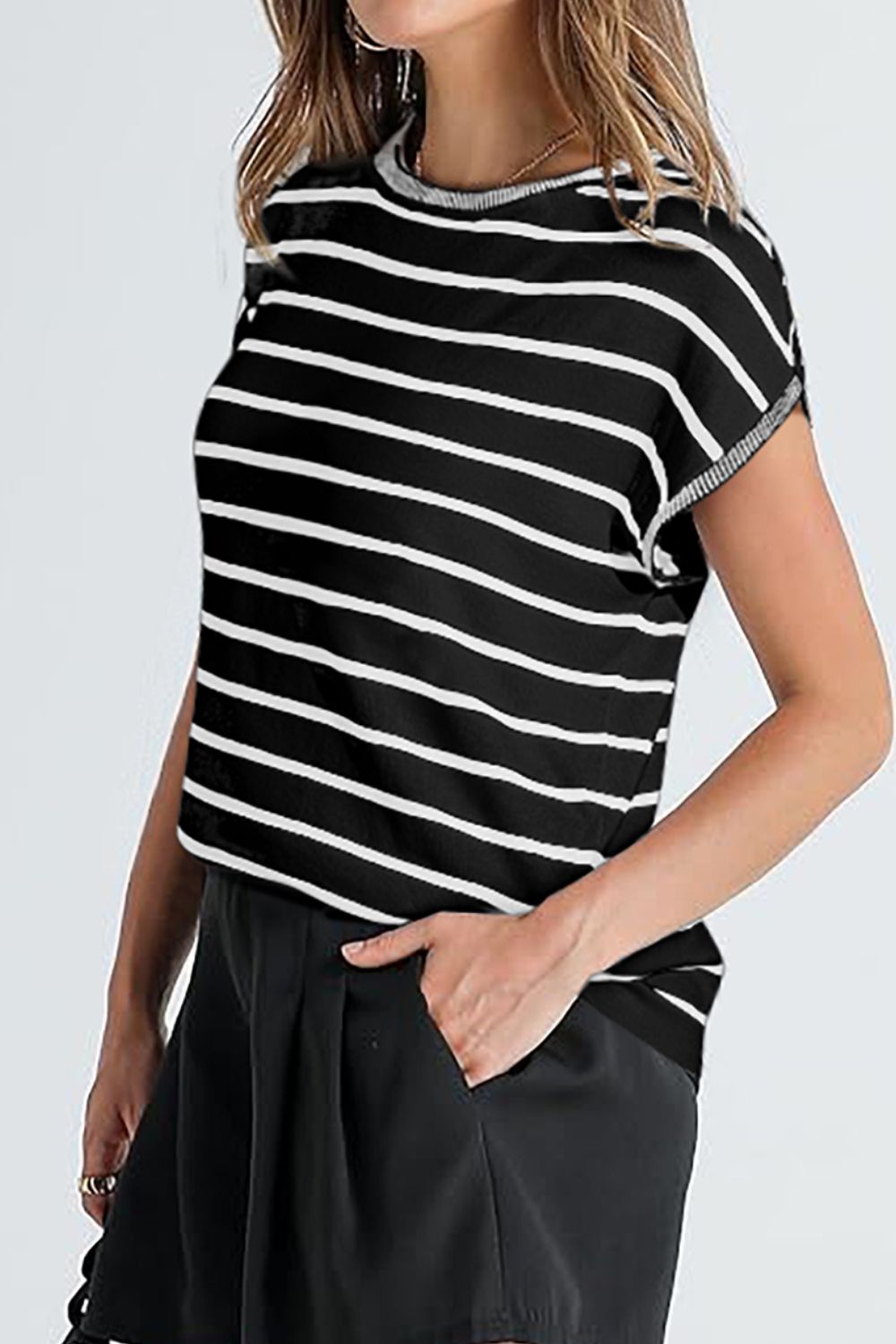 Striped Short Sleeve Knit Top