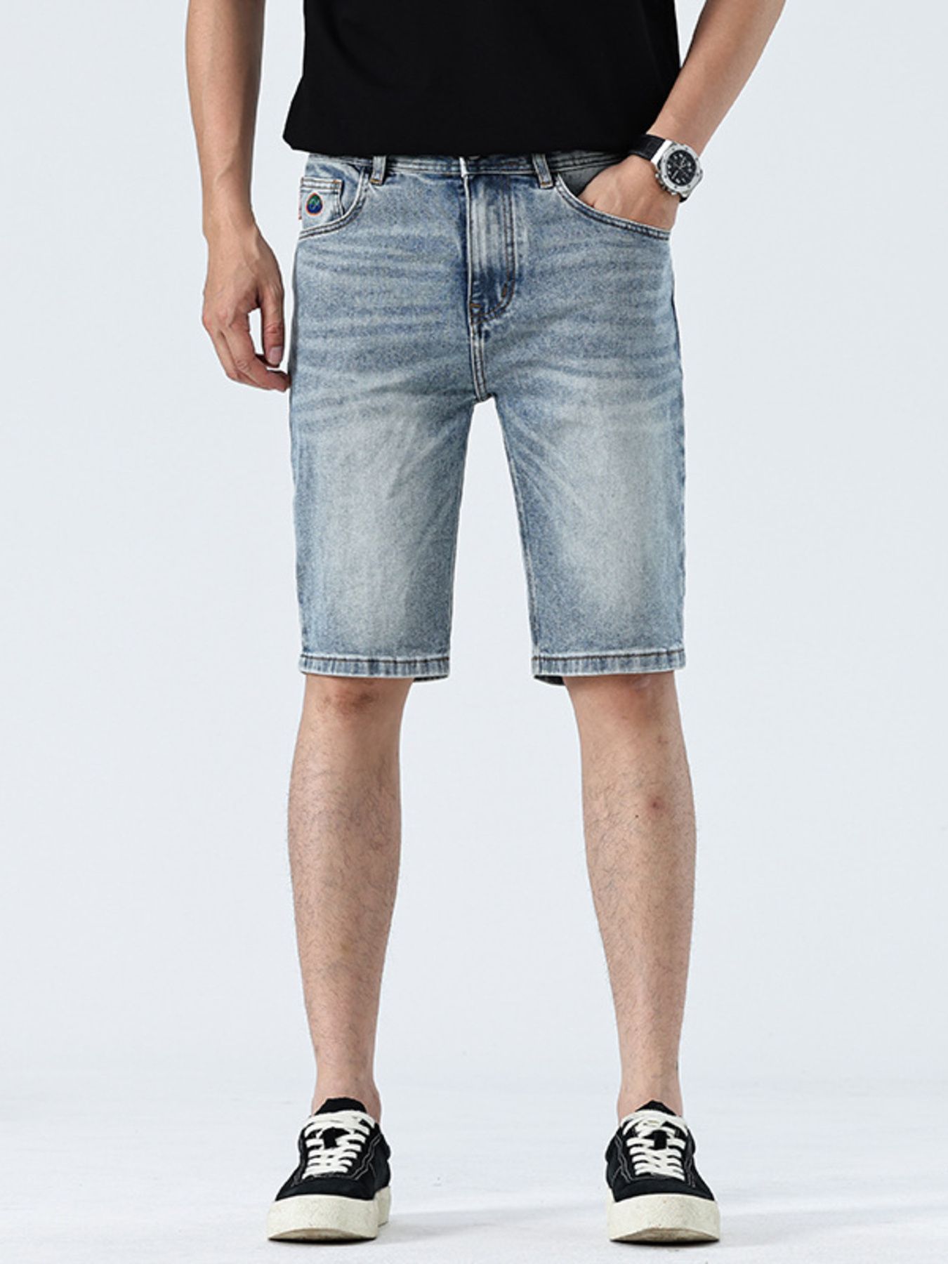 Men's Wash Denim Shorts with Pockets