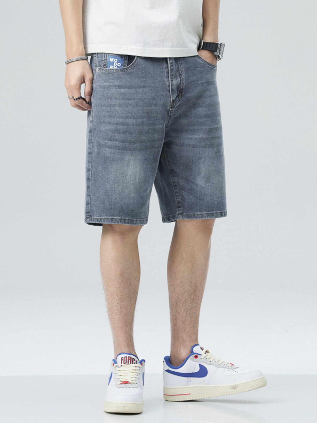 Men's Washed Denim Shorts with Pockets