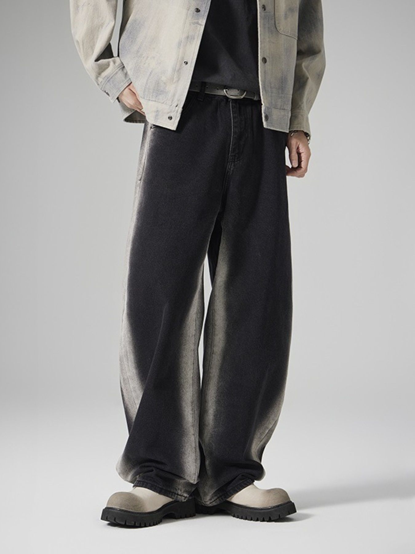 Men's Plus Size Washed Wide Leg Jeans