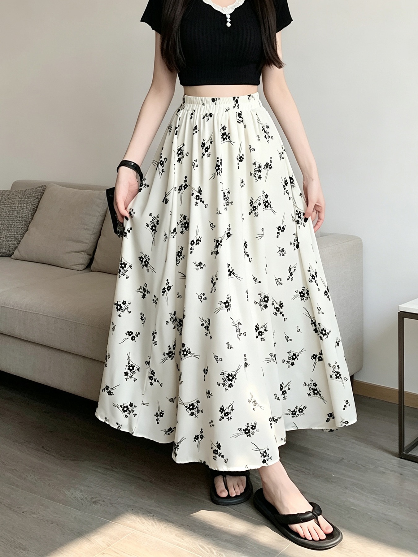 Floral Print A-Line Skirt