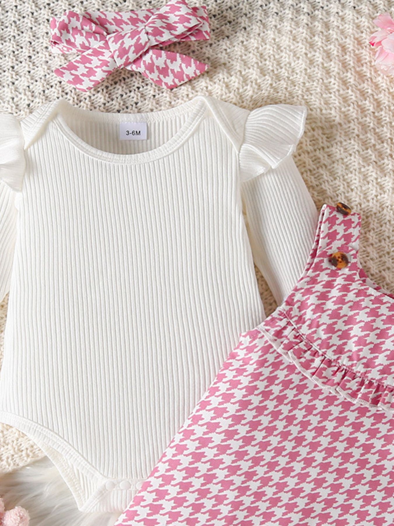 Children's Ruffled Trim Bodysuit and Dress Set with Headband