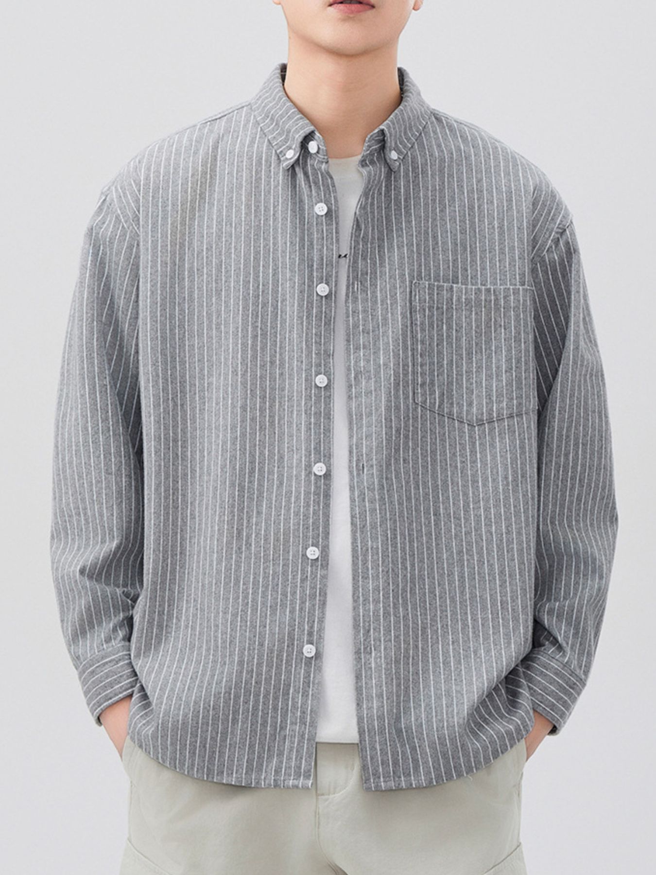 Men's Plus Size Striped Button Up Long Sleeve Shirt
