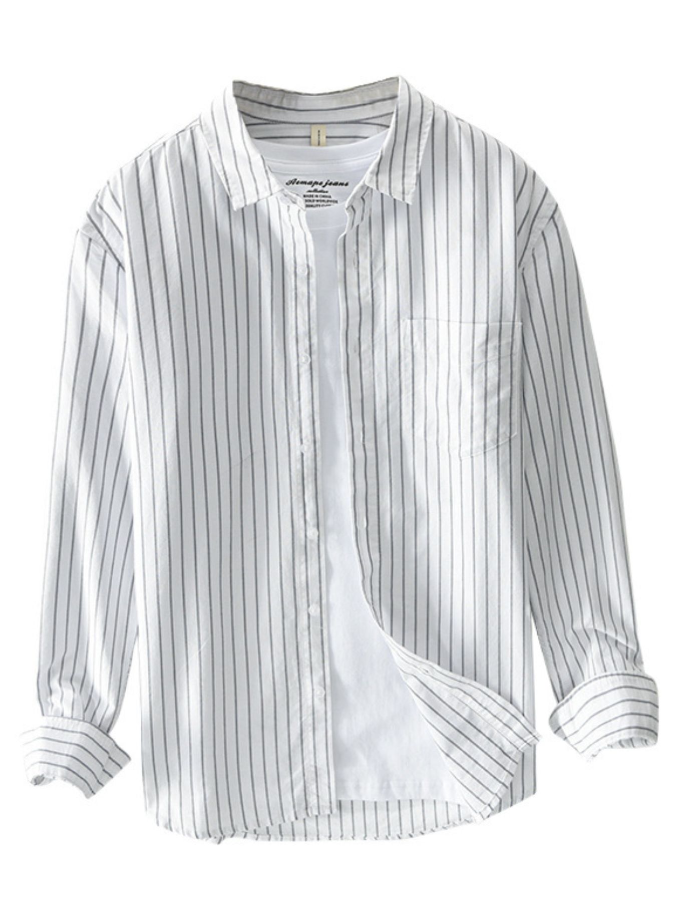 Men's Plus Size Striped Button Up Long Sleeve Shirt