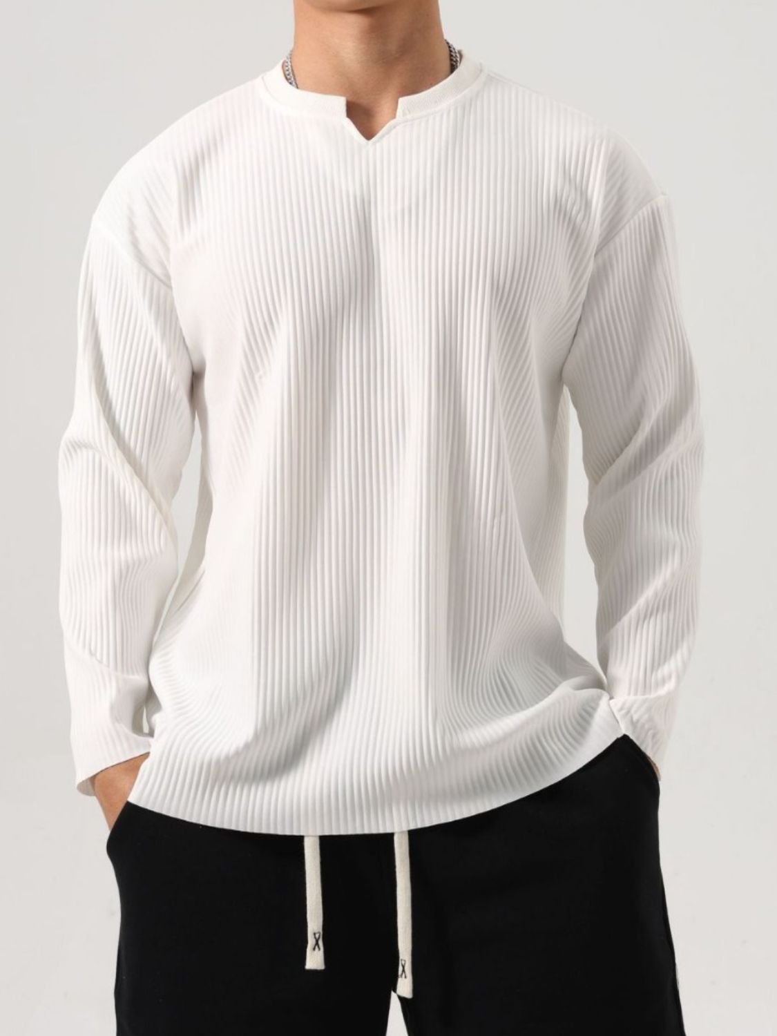 Men's Plus Size Notched Long Sleeve Top