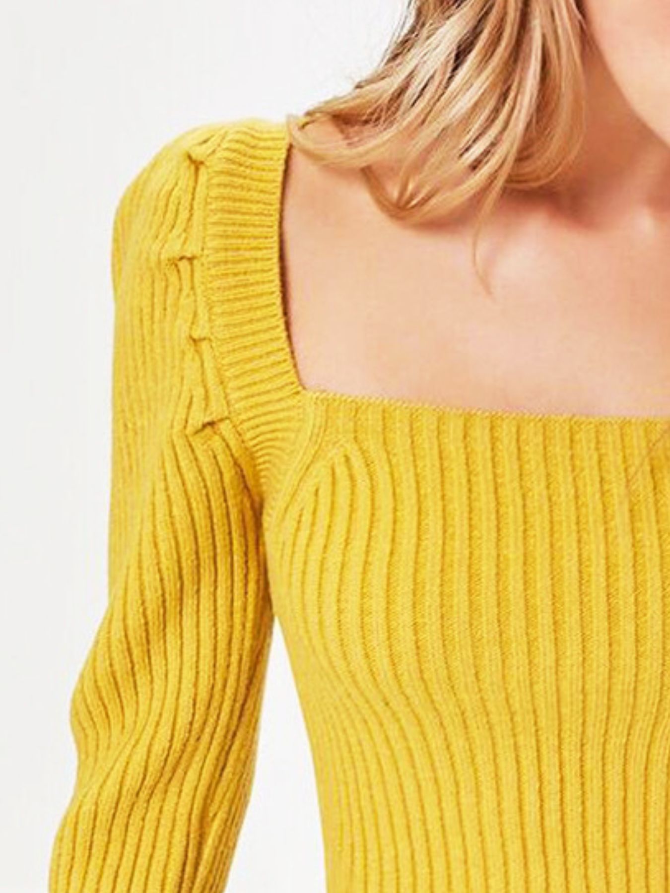 Ribbed Square Neck Long Sleeve Sweater