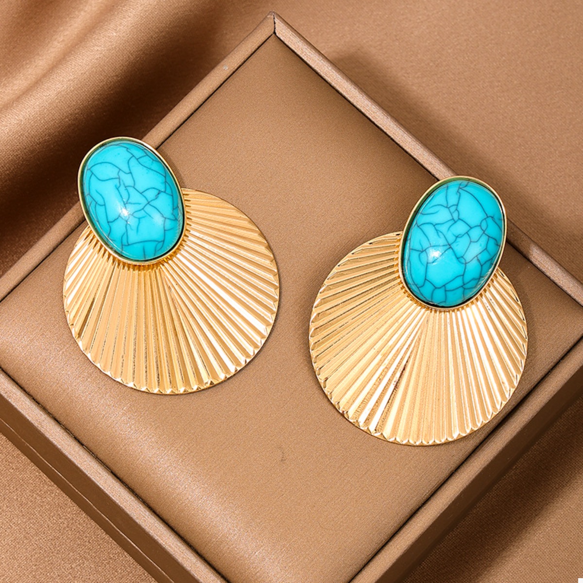 Turquoise Stone Fan Drop Earrings