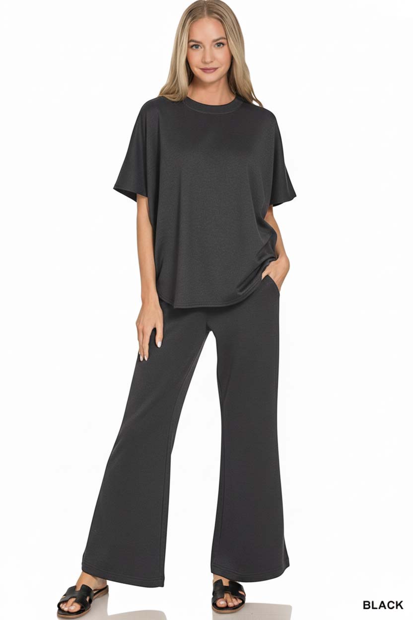 Scuba Curbed Hem Top & Pants Set
