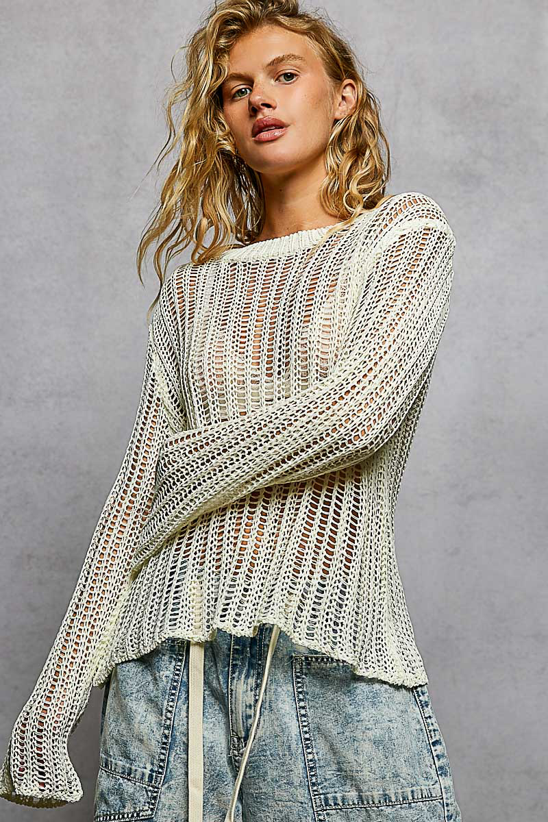 Openwork Round Neck Knit Cover Up