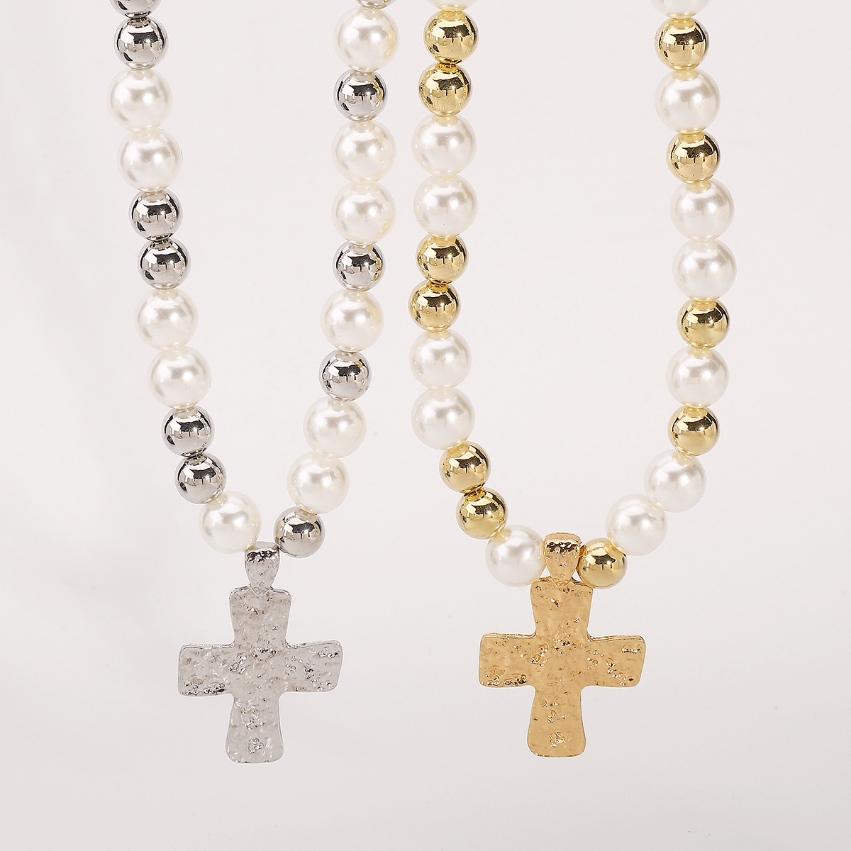 Pearl & Cross Pendant Necklace