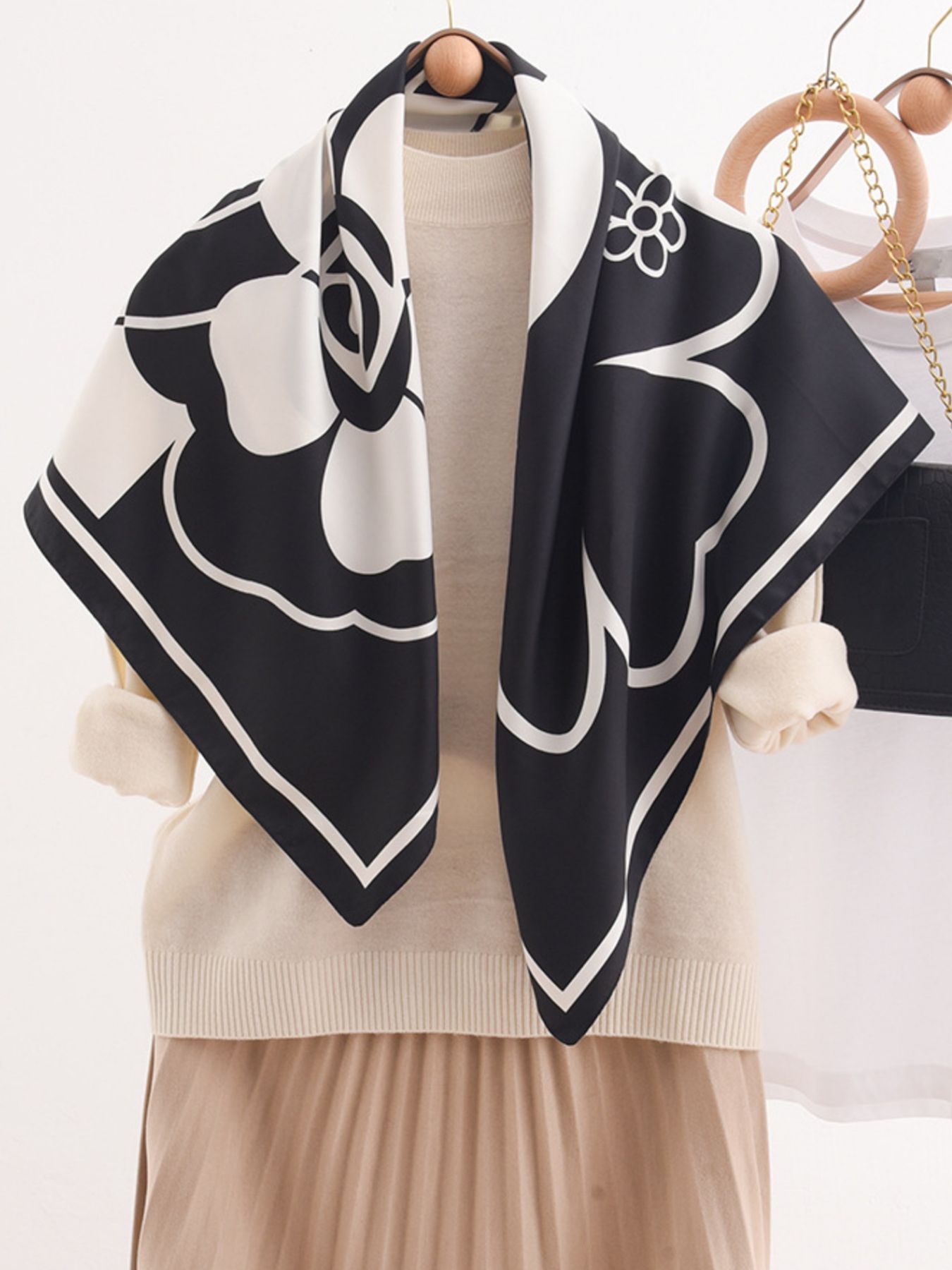 Square Flower Silk Scarf