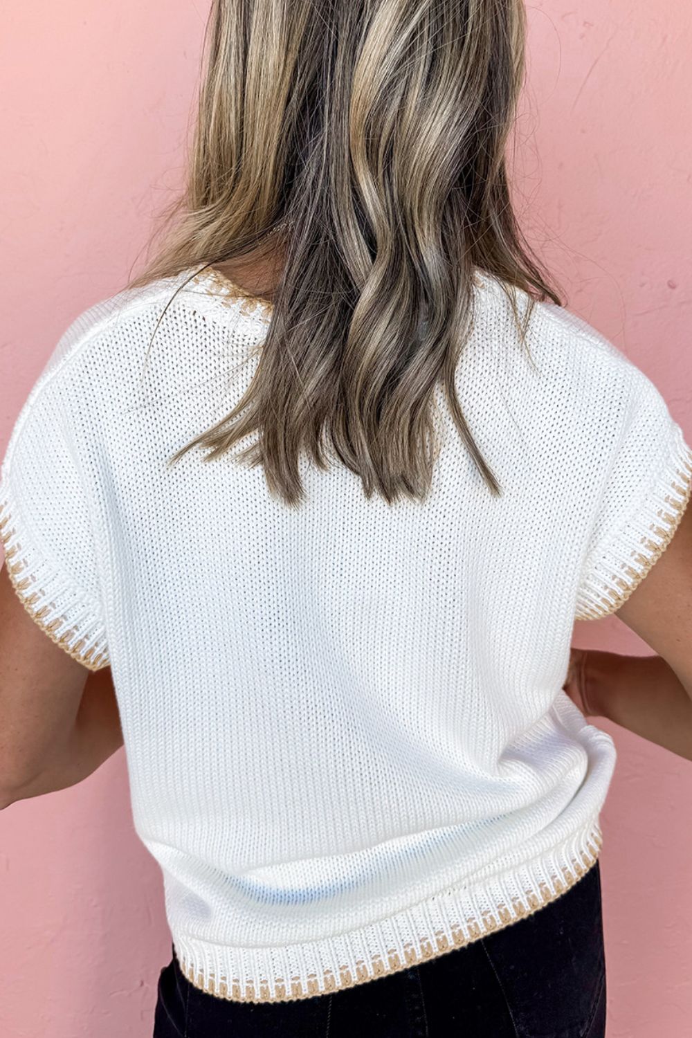 YEEHAW Stitch Edge Crew Neck Knit Top