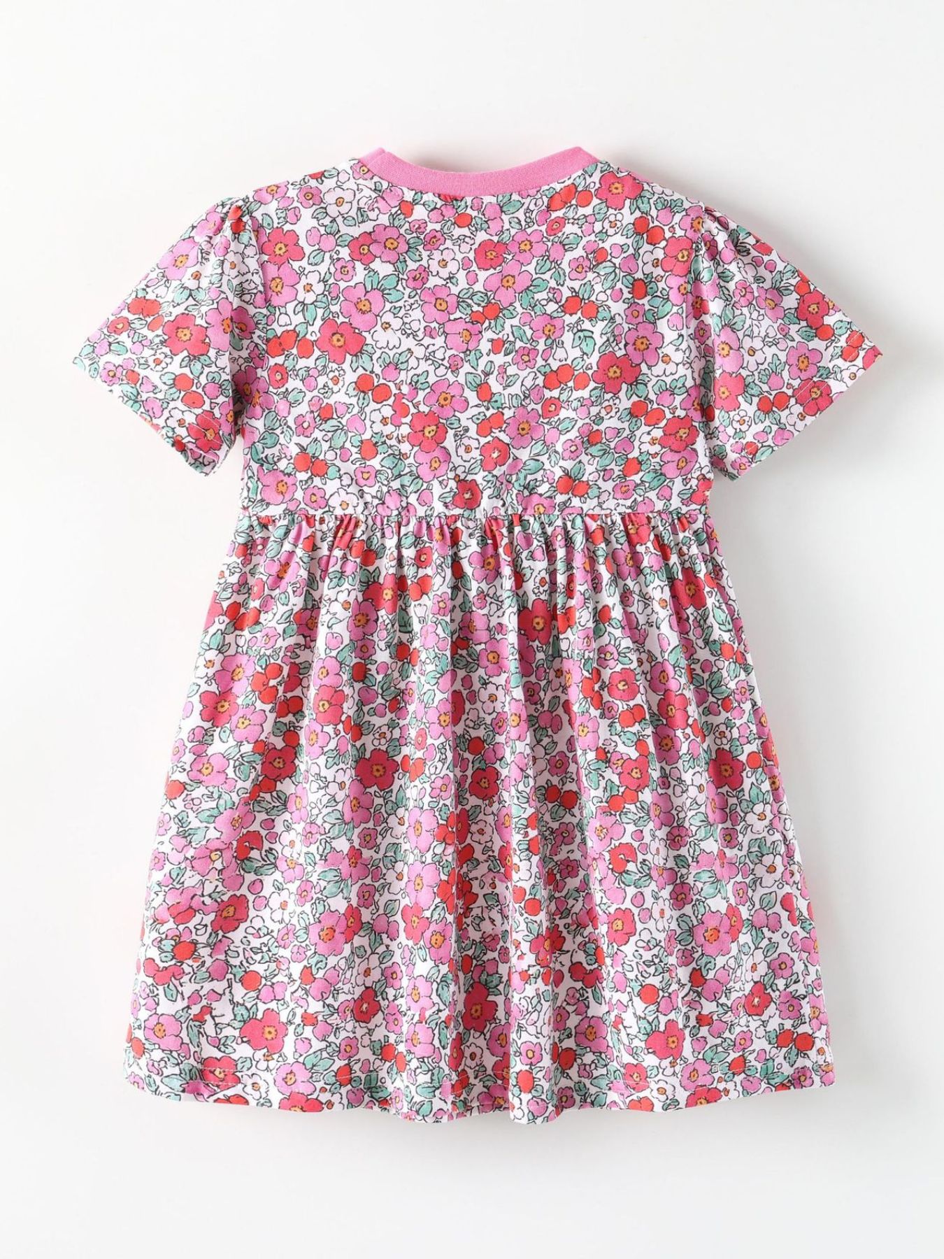 Children's Floral Print Short Sleeve A-Line Dress 6