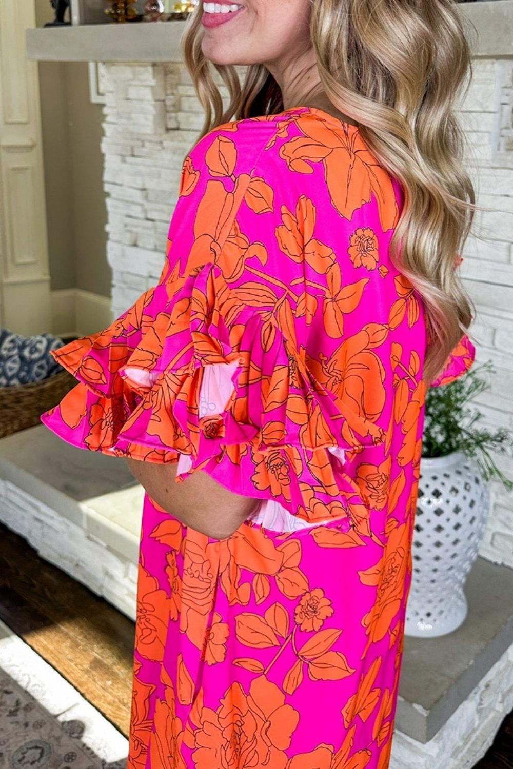 Ruffled Printed Short Sleeve Mini Dress