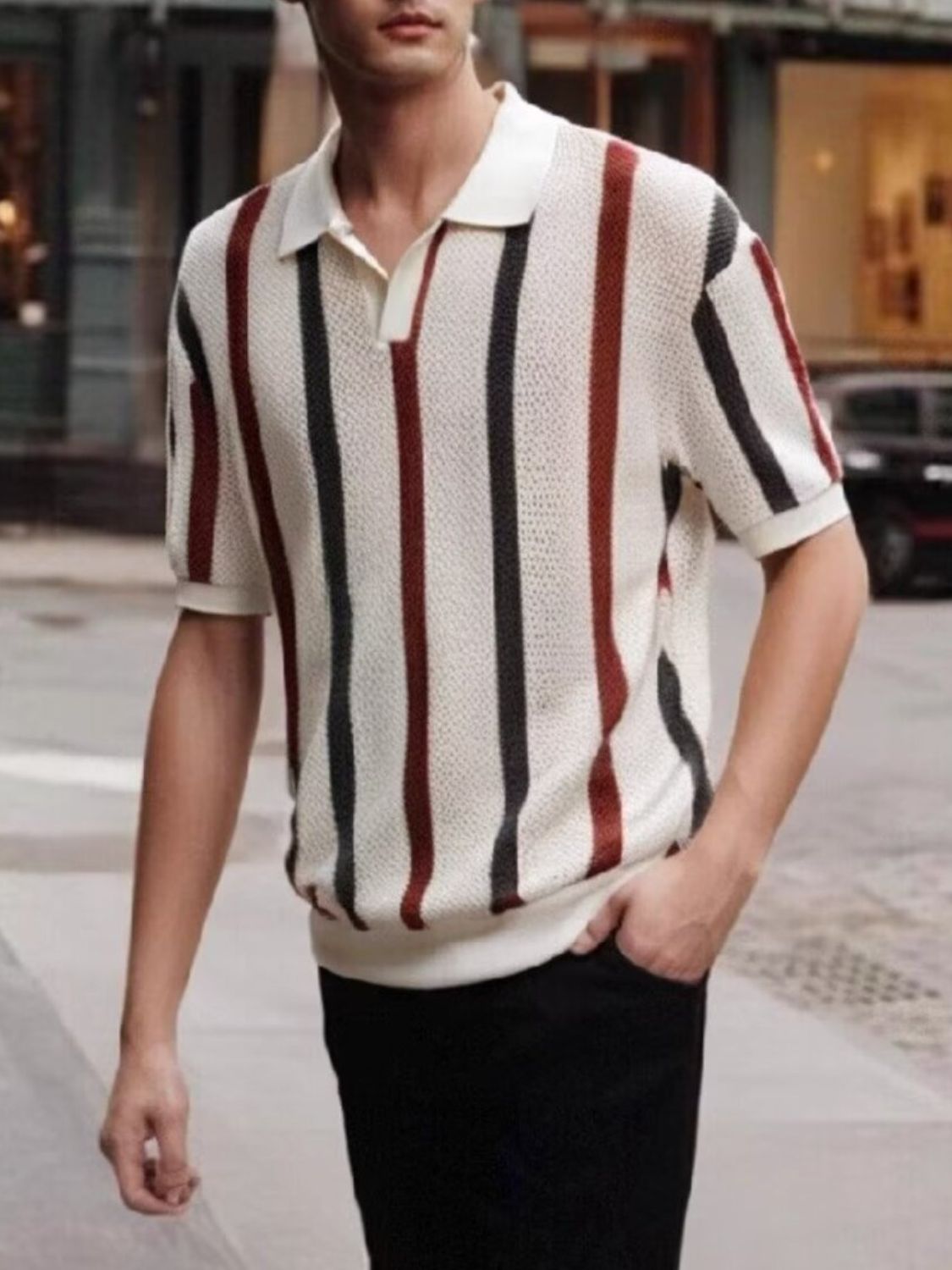 Men's Full Size Striped Short Sleeve Polo Plus Size