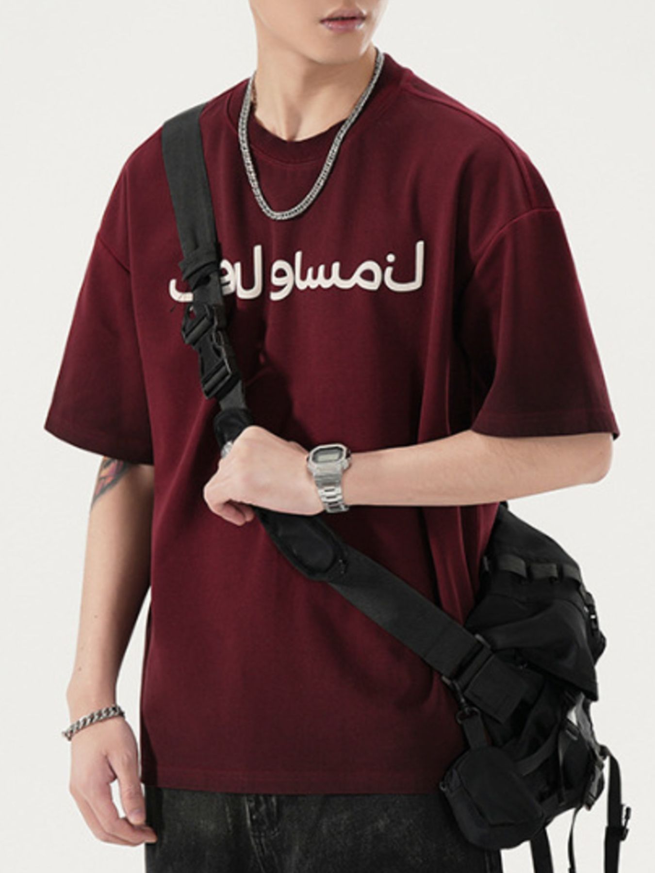 Men's Full Size Arabic Letter Oversized T-Shirt Plus Size