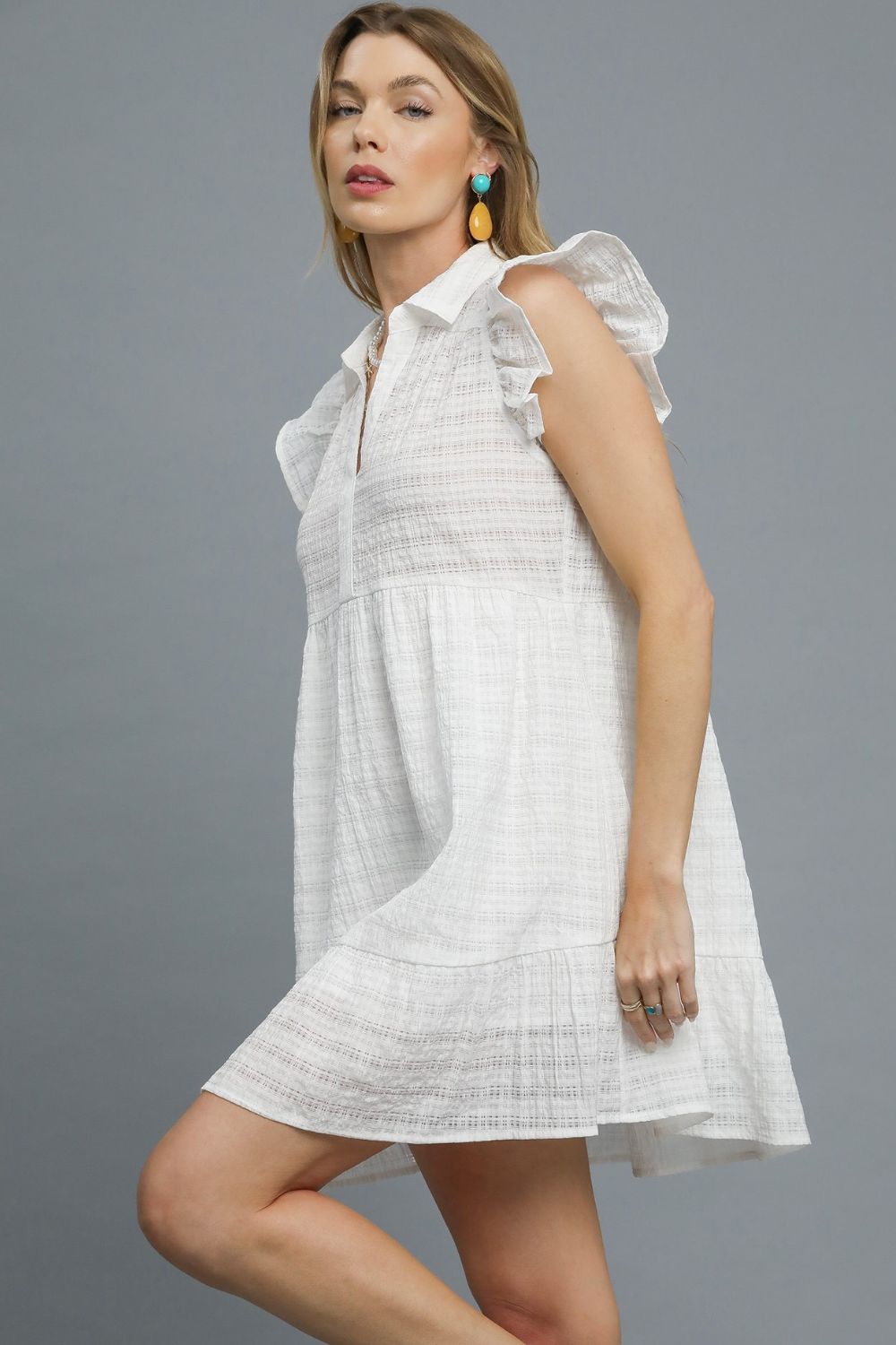 Umgee Ruffle Cap Sleeve Textured Mini Dress