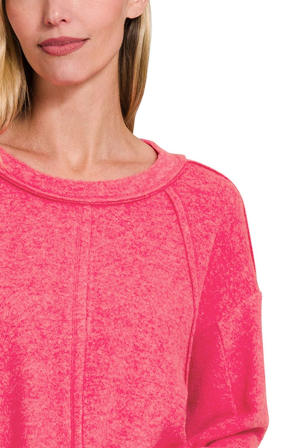 Brushed Hacci Exposed Seam Hi Low Sweater