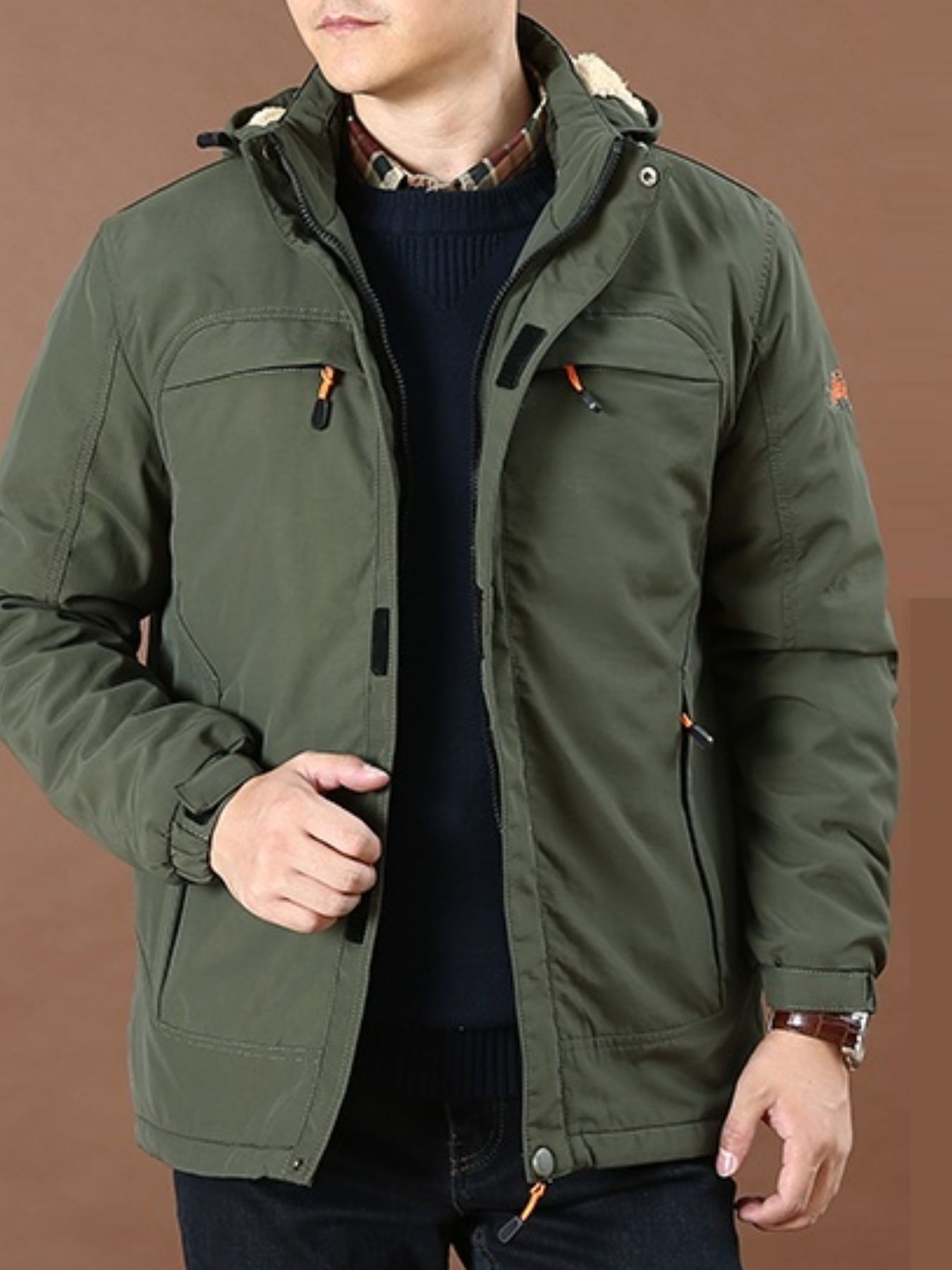 Men's Plus Size Warm Fleece Lined Hooded Jacket