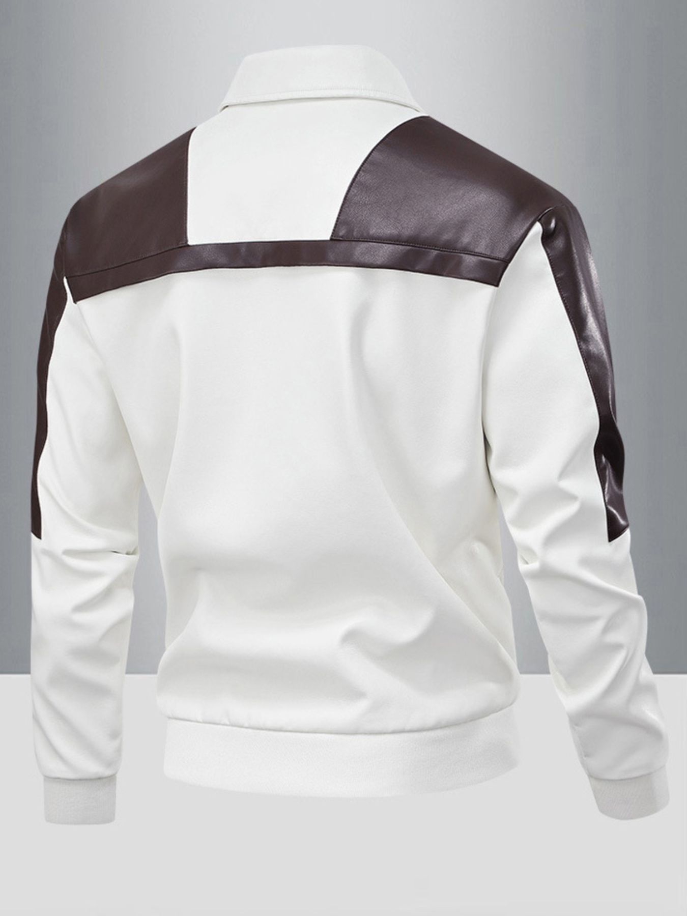 Men's Two-Tone Leather Bomber Jacket with Zip Front