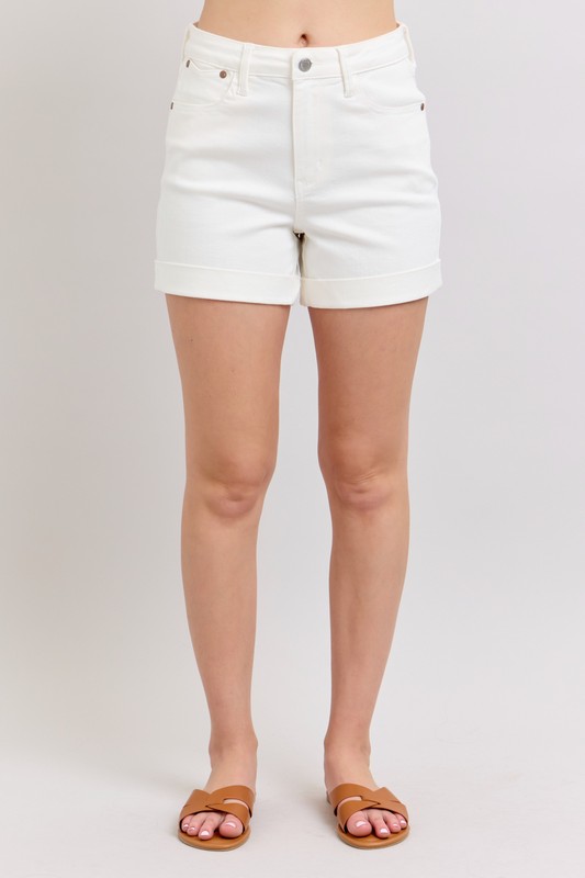 Full Size High Waist Double Roll Cuff Denim Shorts Plus Size
