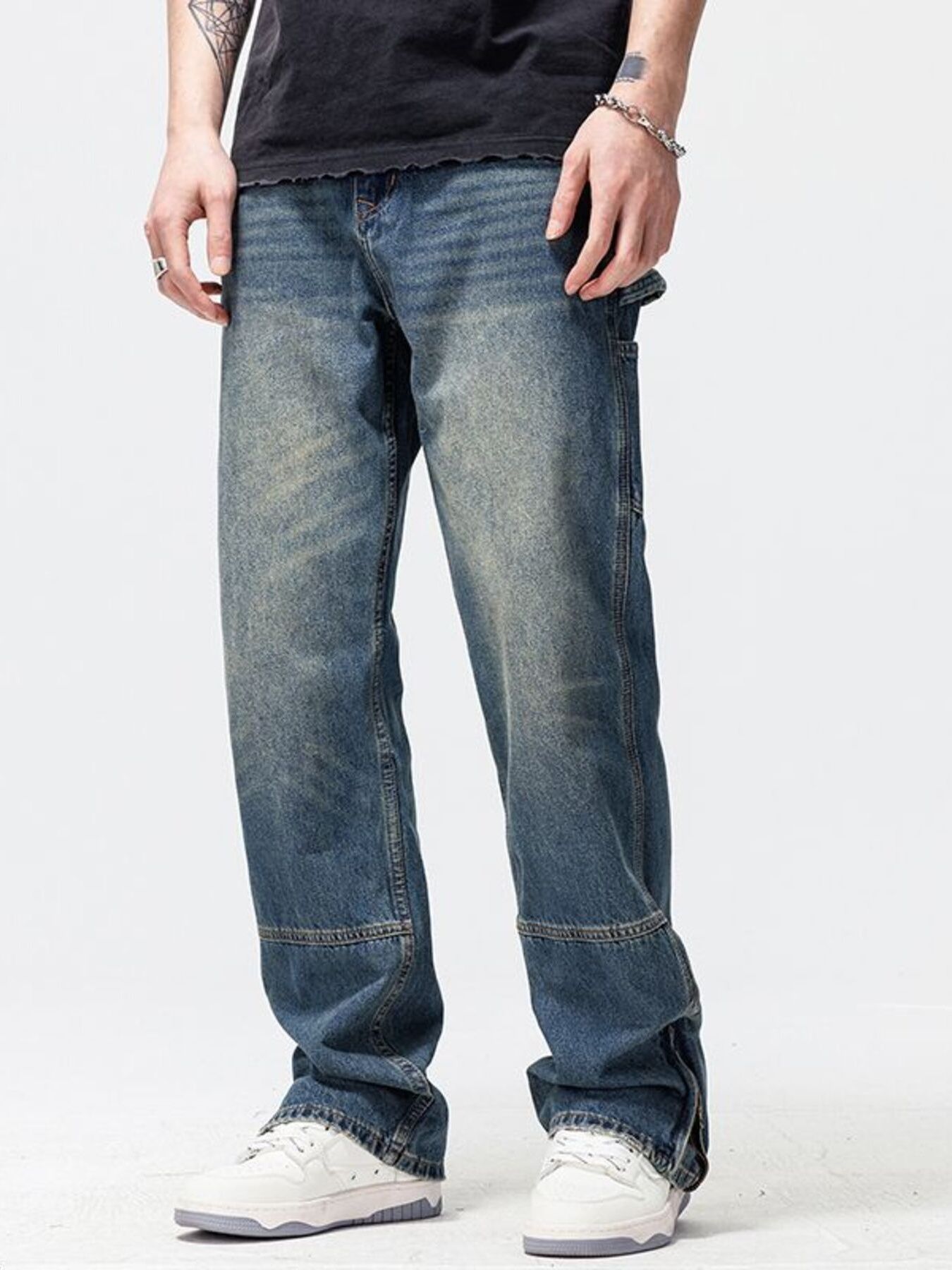 Men's Washed Wide Leg Jeans
