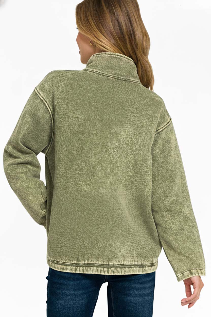 Fleece Washed High Neck Kangaroo Pocket Sweatshirt