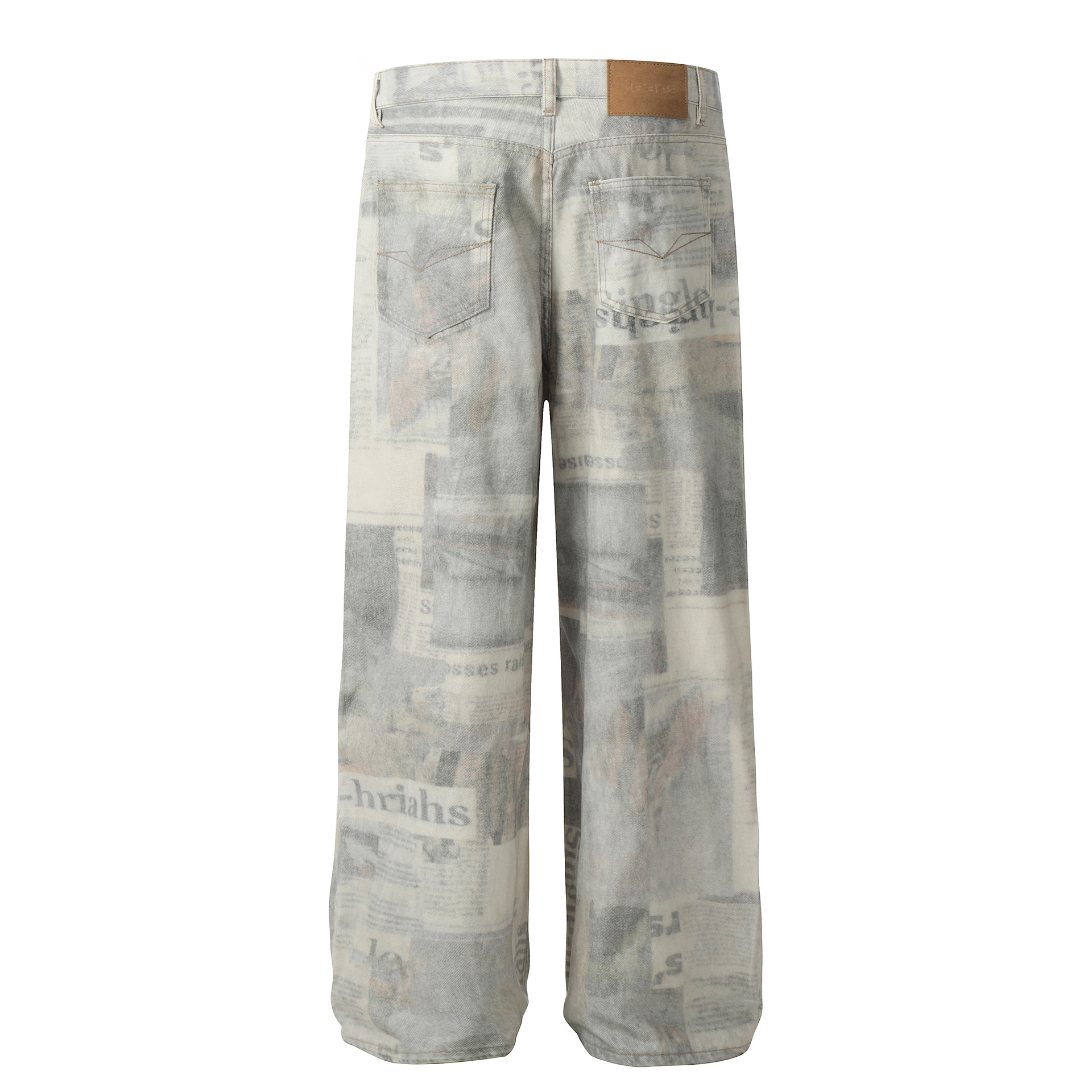 Men's Vintage Newspaper Print Wide Leg Baggy Jeans