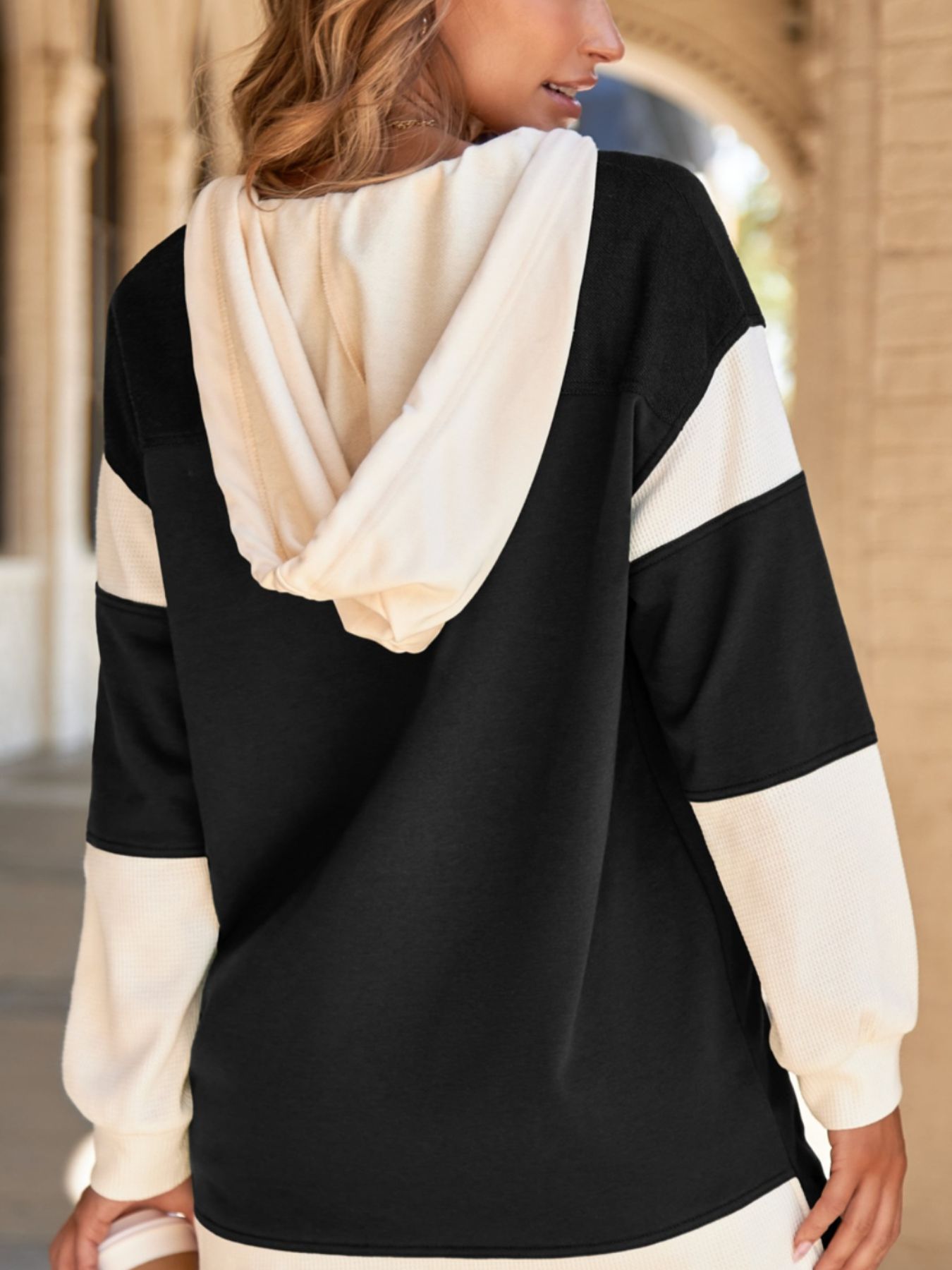 Button-Down Color Block Hoodie