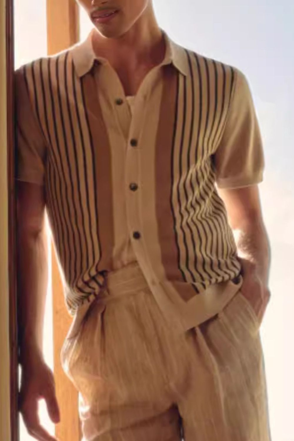 Men's Plus Size Striped Button Up Short Sleeve Shirt