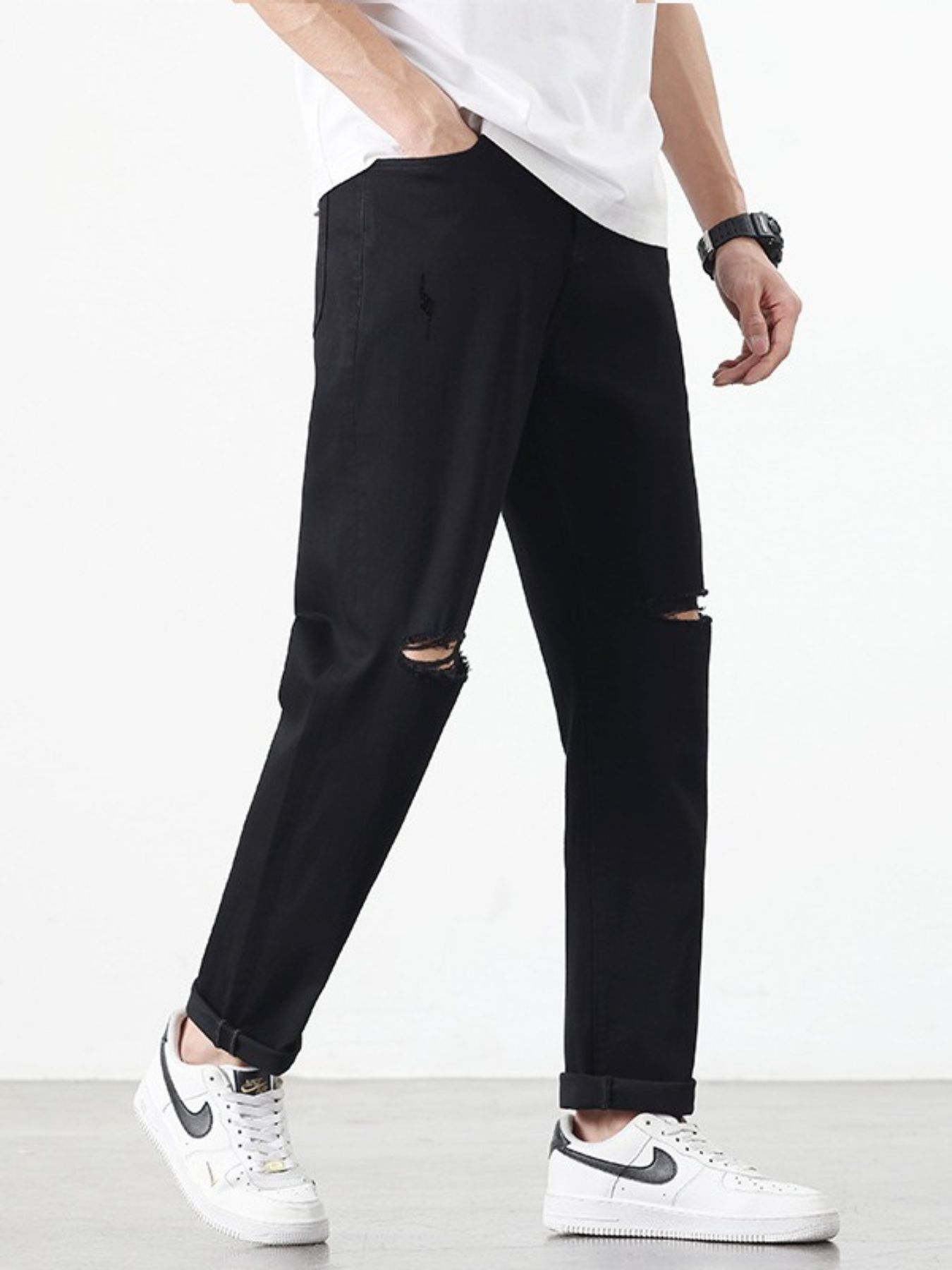 Men's Full Size Ripped Straight Leg Jeans Plus Size