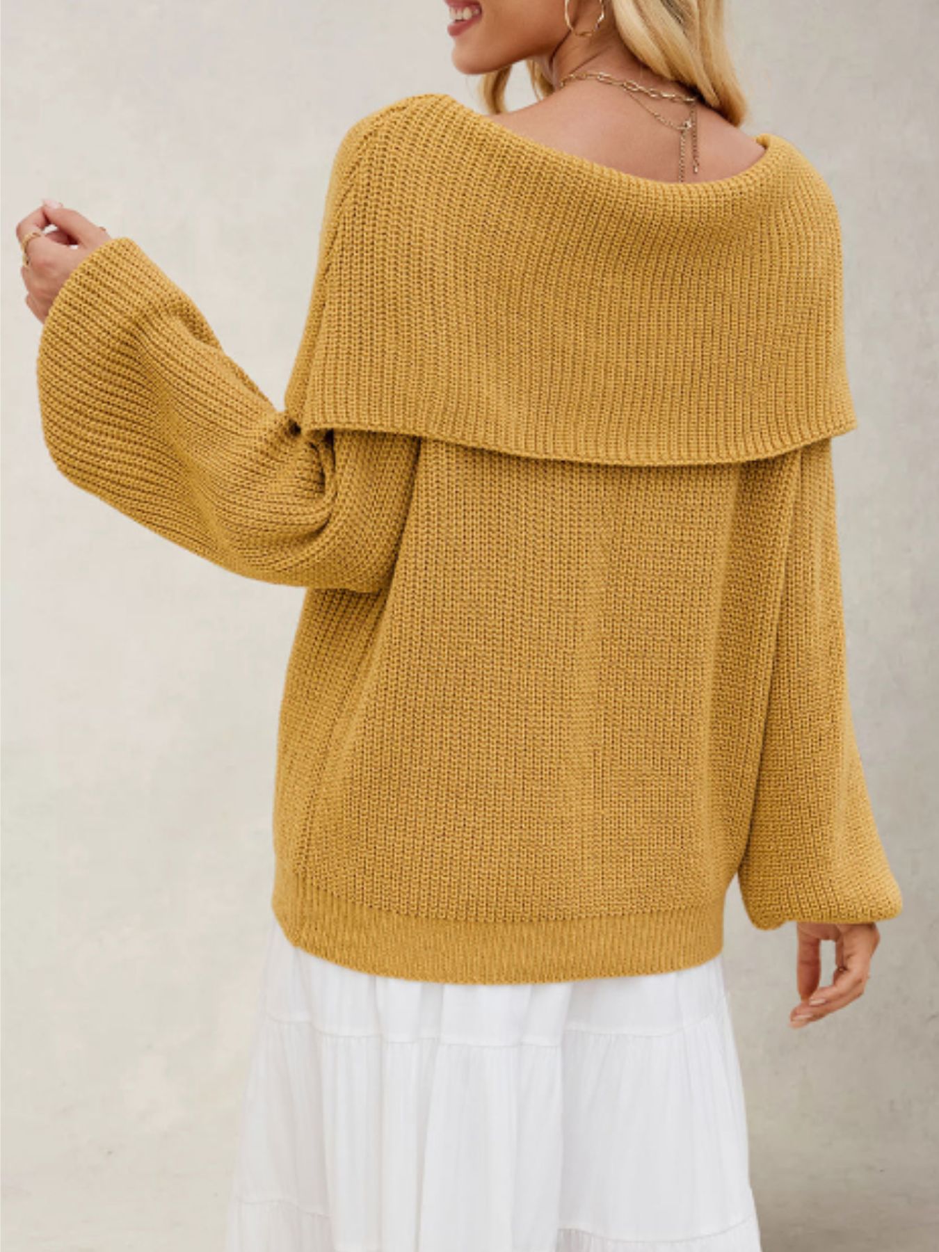 Fold-Over Collar Long Sleeve Sweater