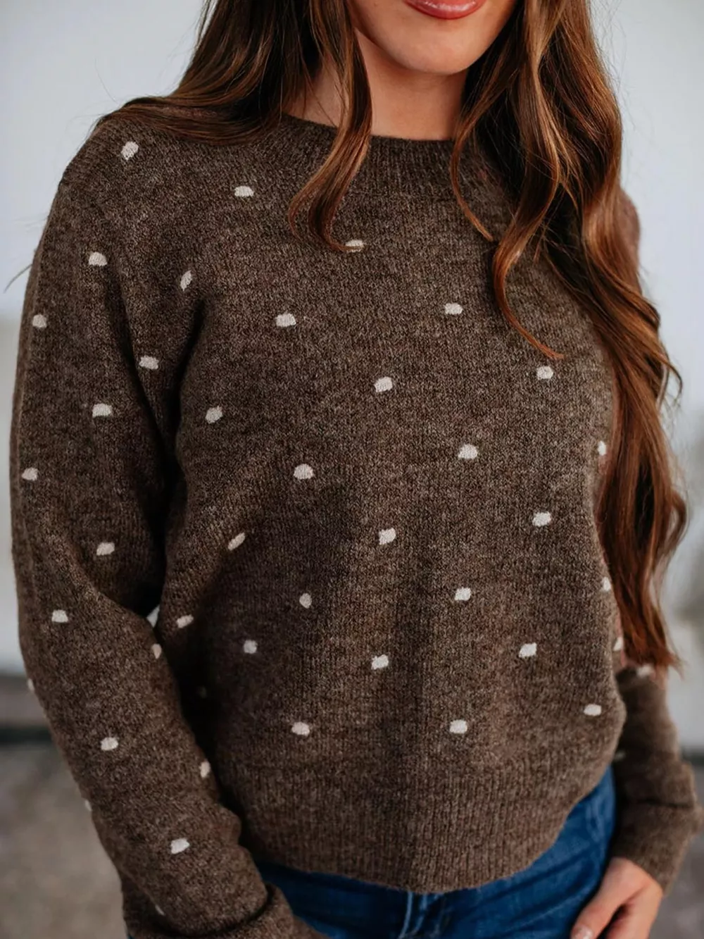 Dotted Print Ribbed Edge Knit Sweater
