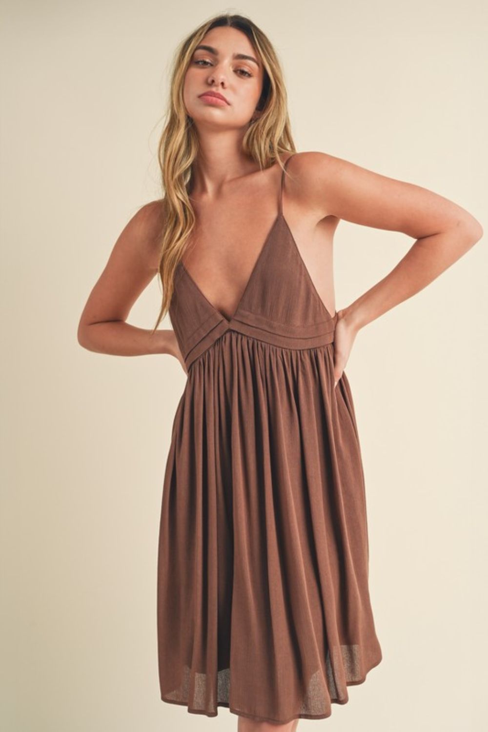 Ruched Plunge Mini Cami Dress