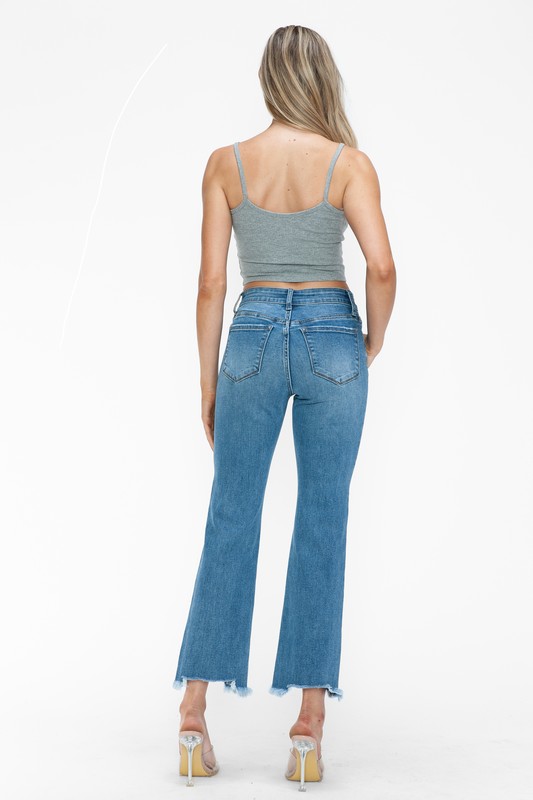 Raw Hem Distressed Mid Rise Crop Jeans