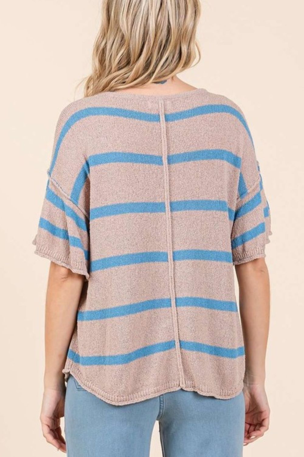Striped Flounce Sleeve Knit Top