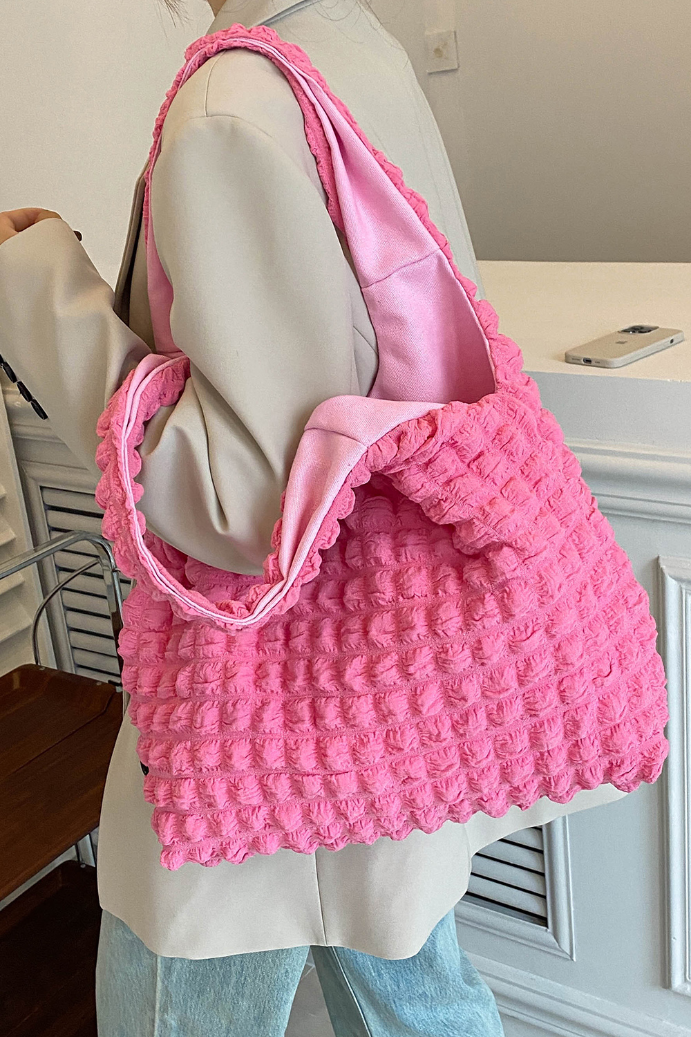 Ruched Polyester Large Handbag 1