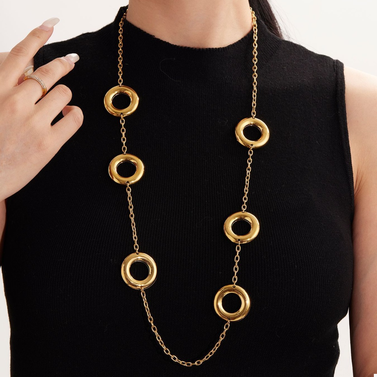 18K Gold-Plated Circle Chain Statement Necklace
