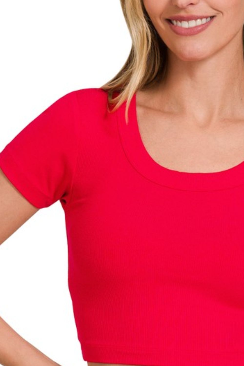 Ribbed Scoop Neck Crop Short Sleeve Top