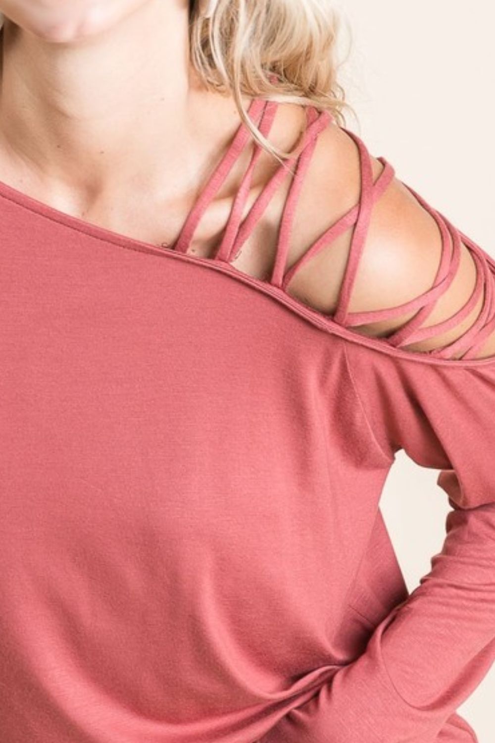 Jersey Knit One Shoulder Top With Criss Cross