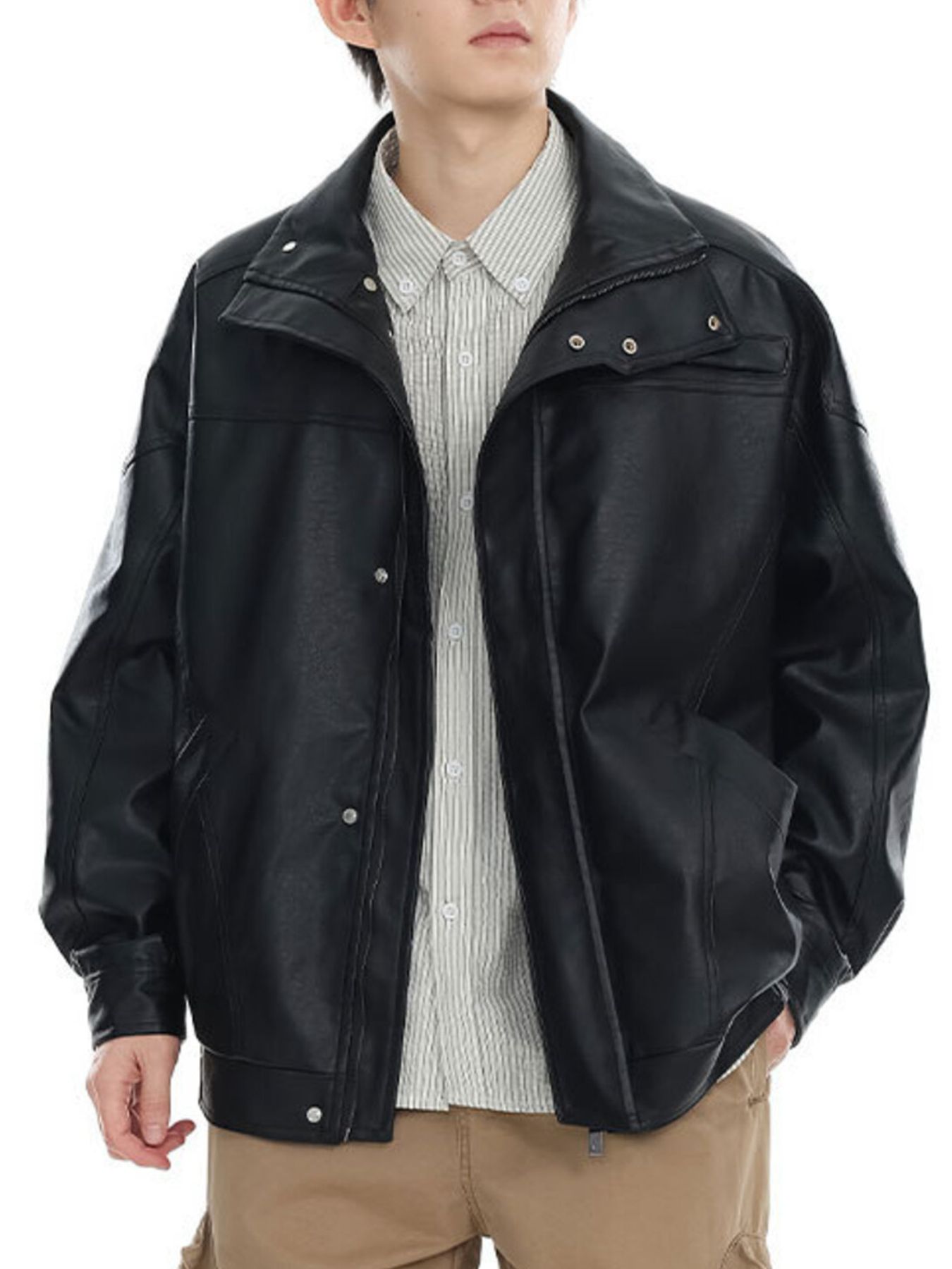 Men's Plus Size Vintage Style Leather Jacket