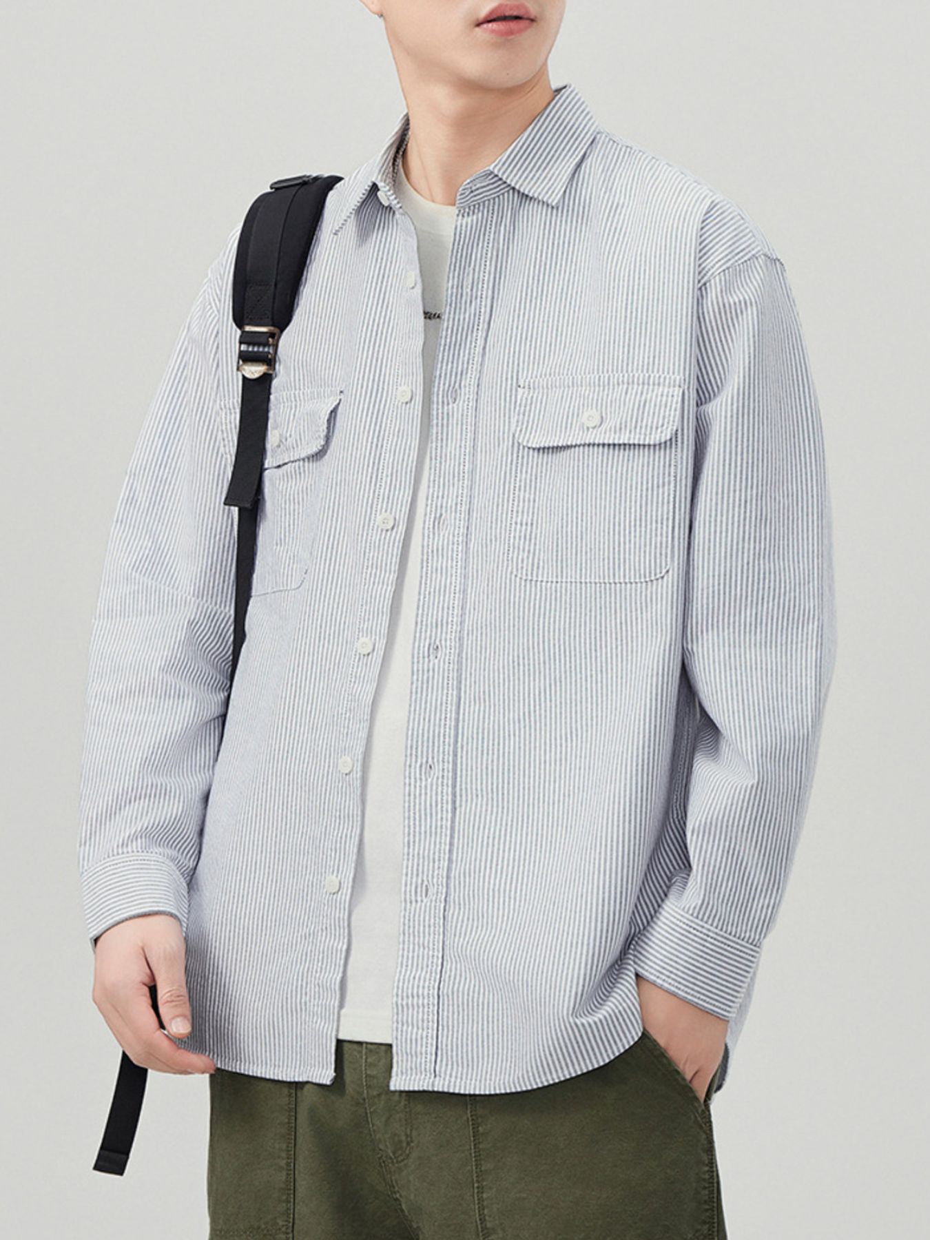 Men's Plus Size Striped Button Up Long Sleeve Shirt