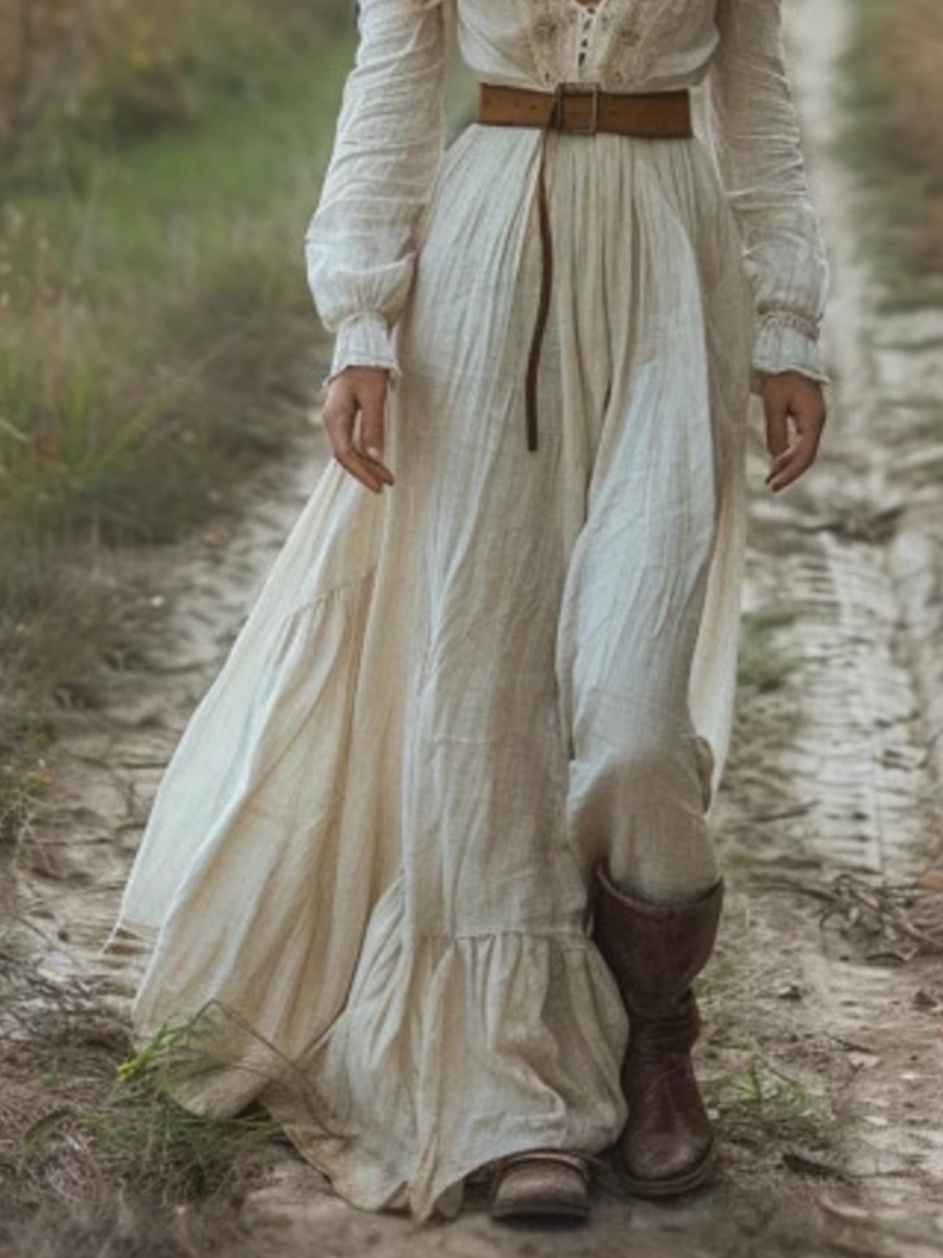 Deep V-Neck Long Sleeve Maxi Dress