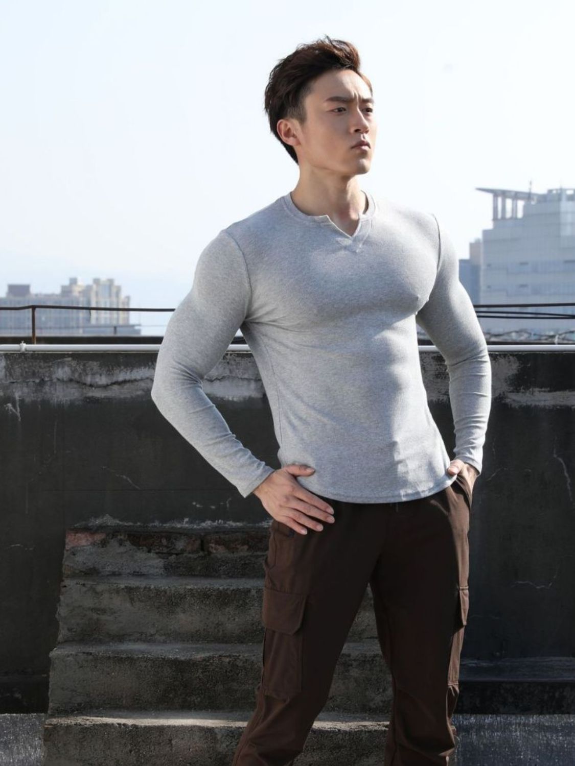 Men's Plus Size Notched Long Sleeve T-Shirt