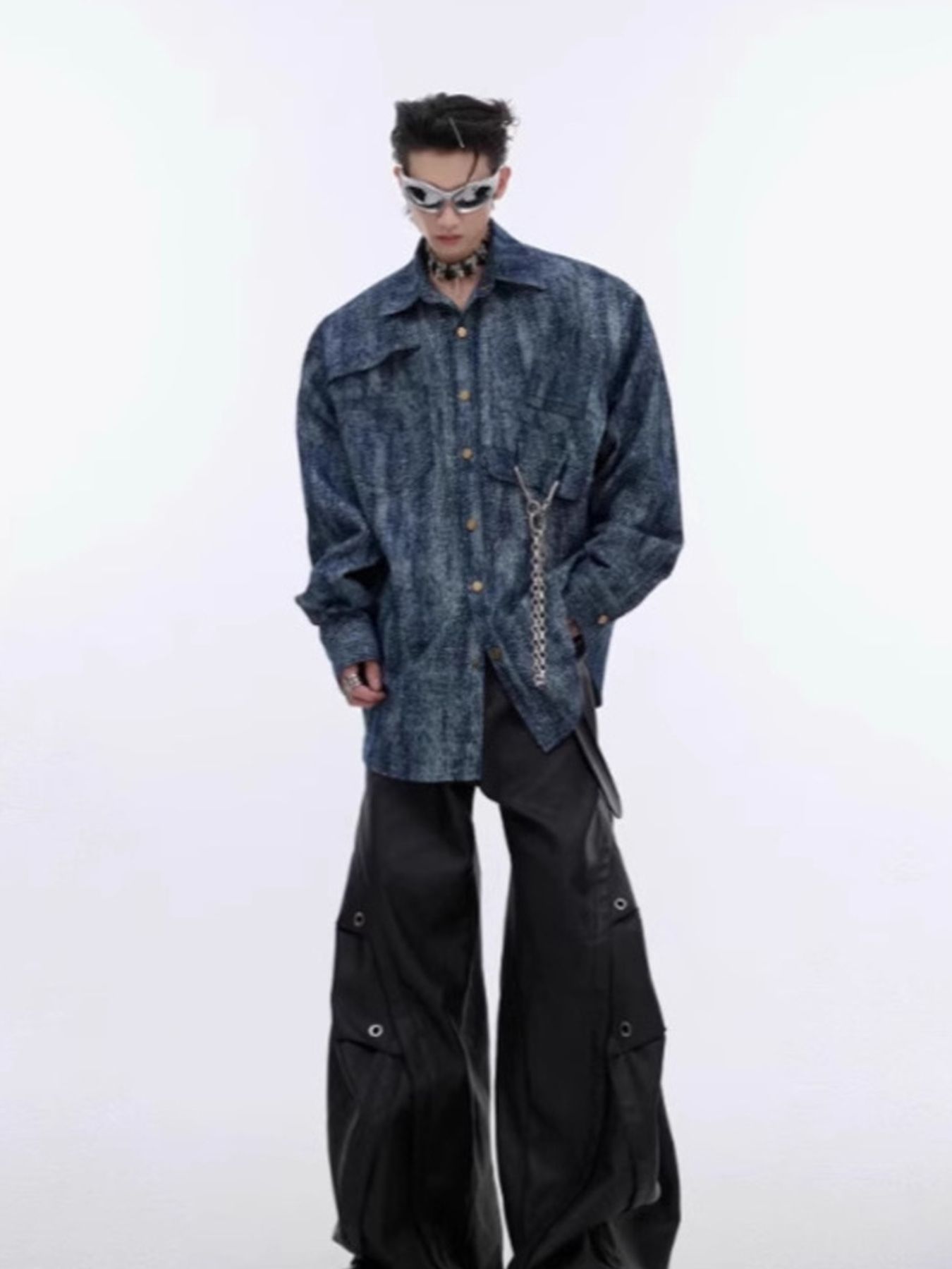 Men's Full Size Oversized Button Up Denim Shirt Plus Size