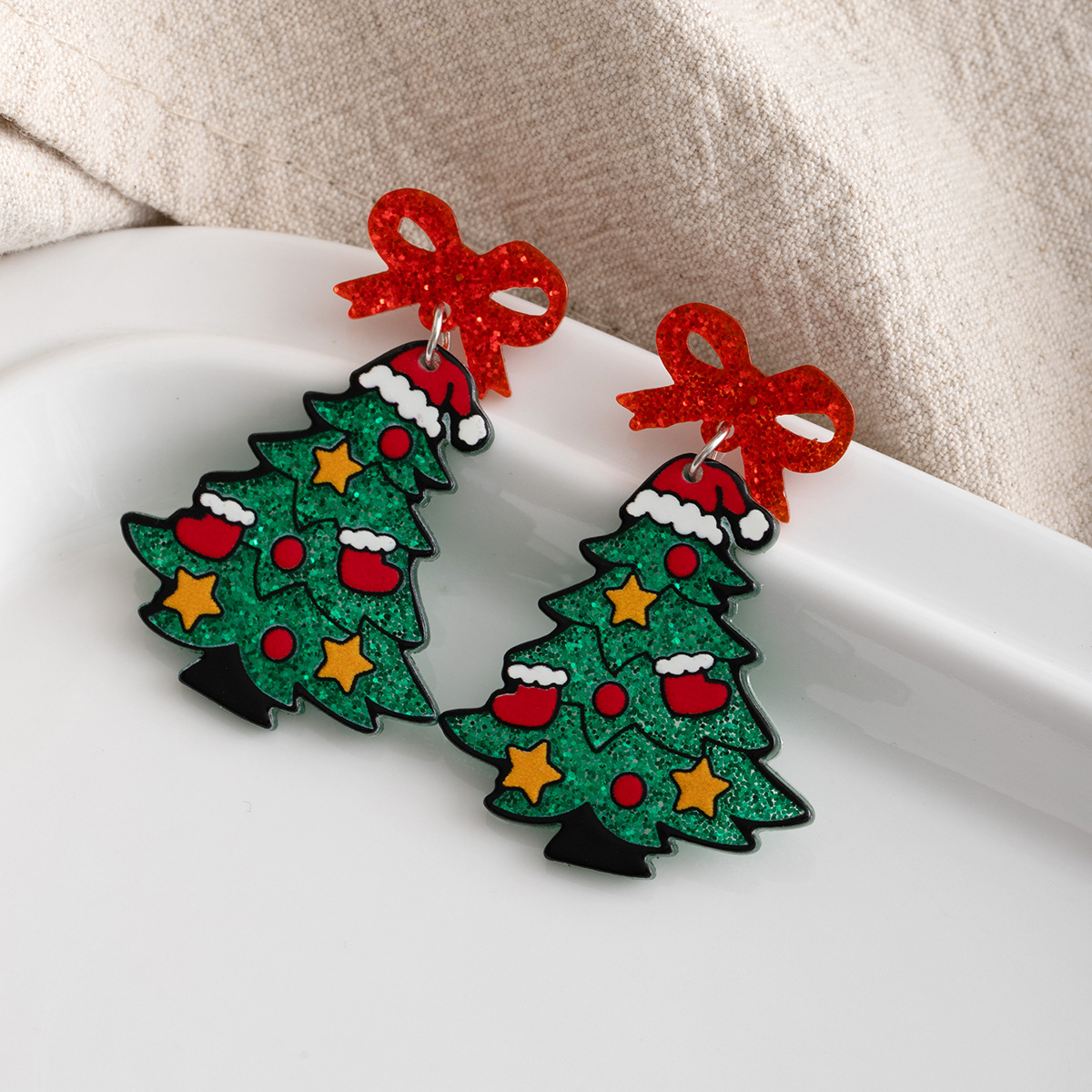 Acrylic Christmas Tree Drop Earrings