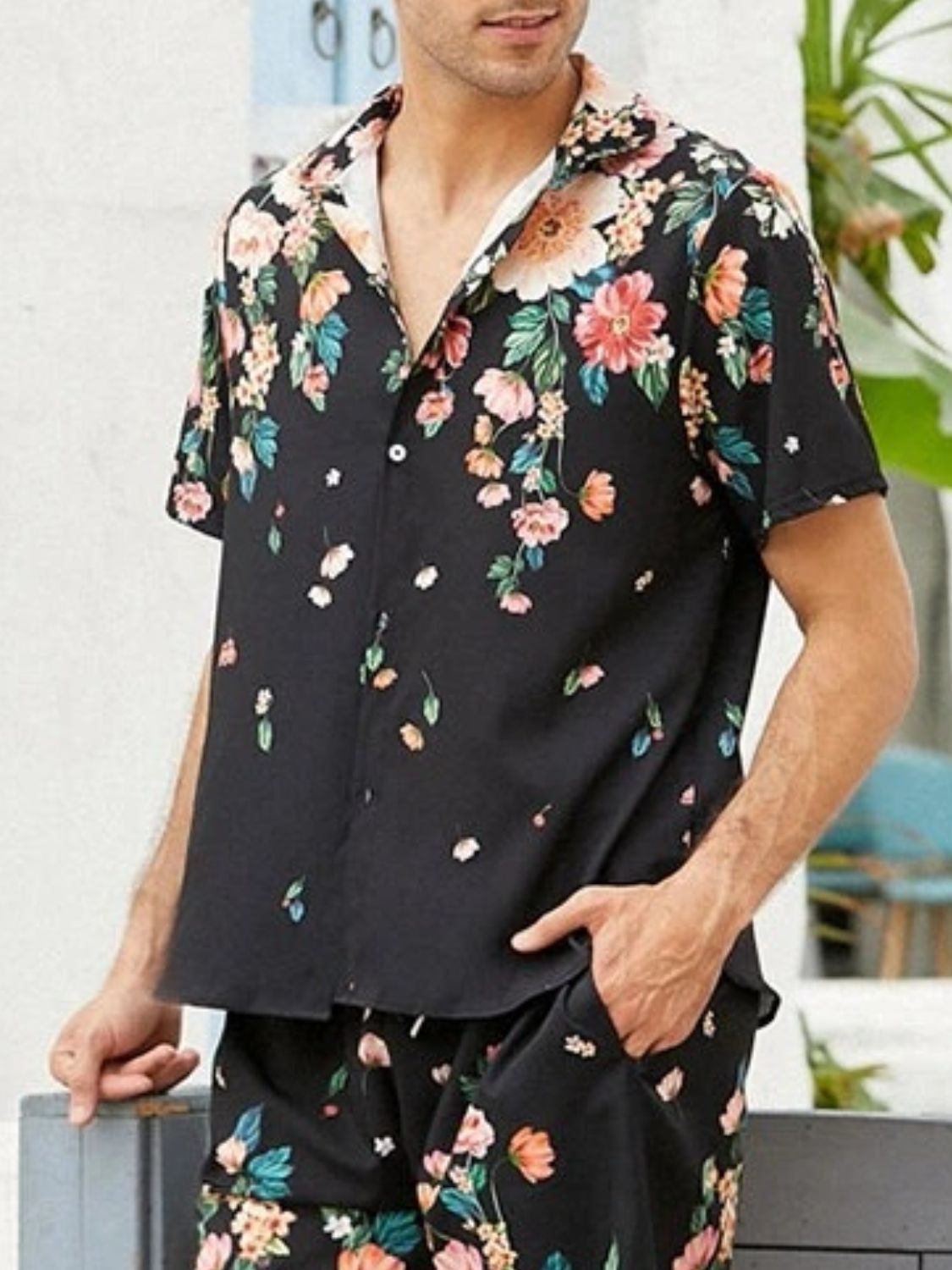 Men's Full Size Floral Button Up Long Sleeve Shirt Plus Size