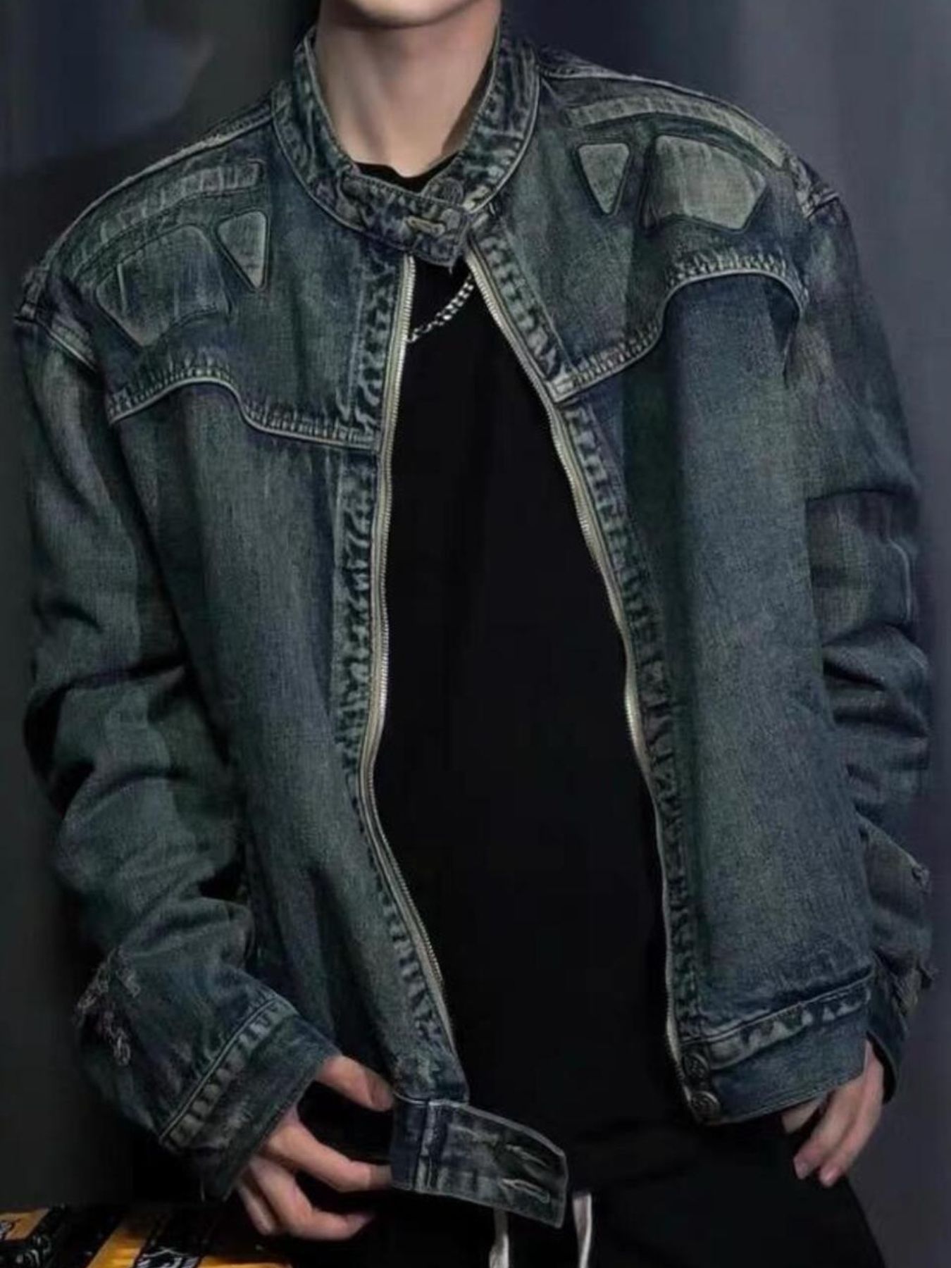 Men's Full Size Zip Up Washed Oversized Denim Jacket Plus Size