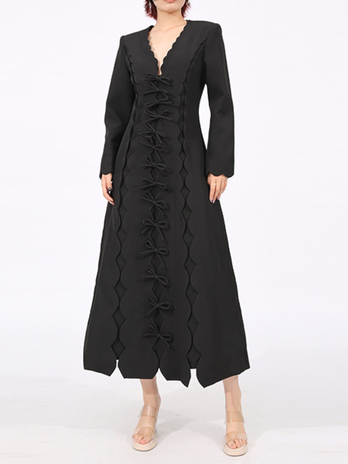 Long Sleeve Bow Front Midi Dress